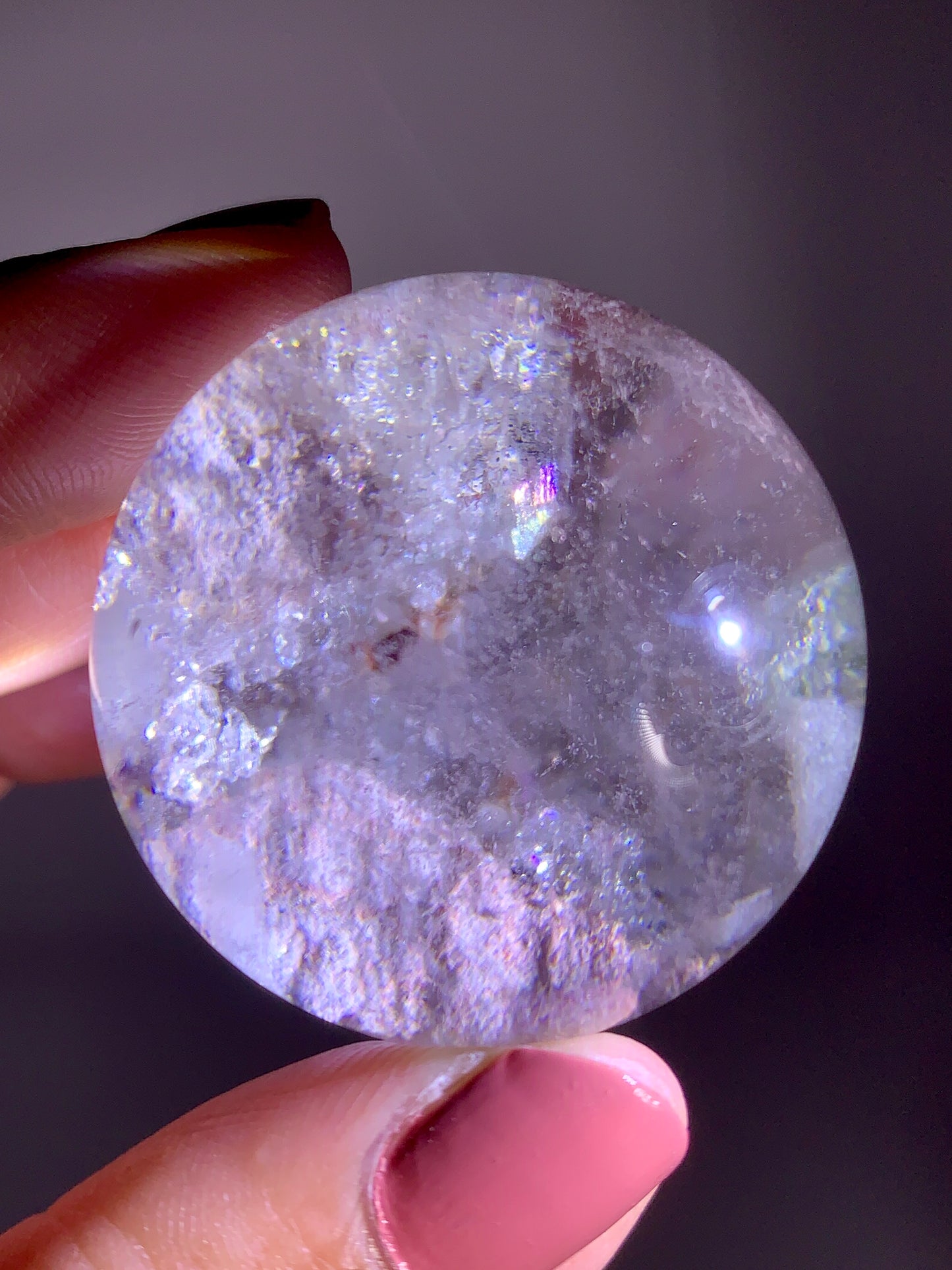 Quartz-in-Quartz Cluster Sphere with Light Pink Garden & Natural Rainbows from Zambia
