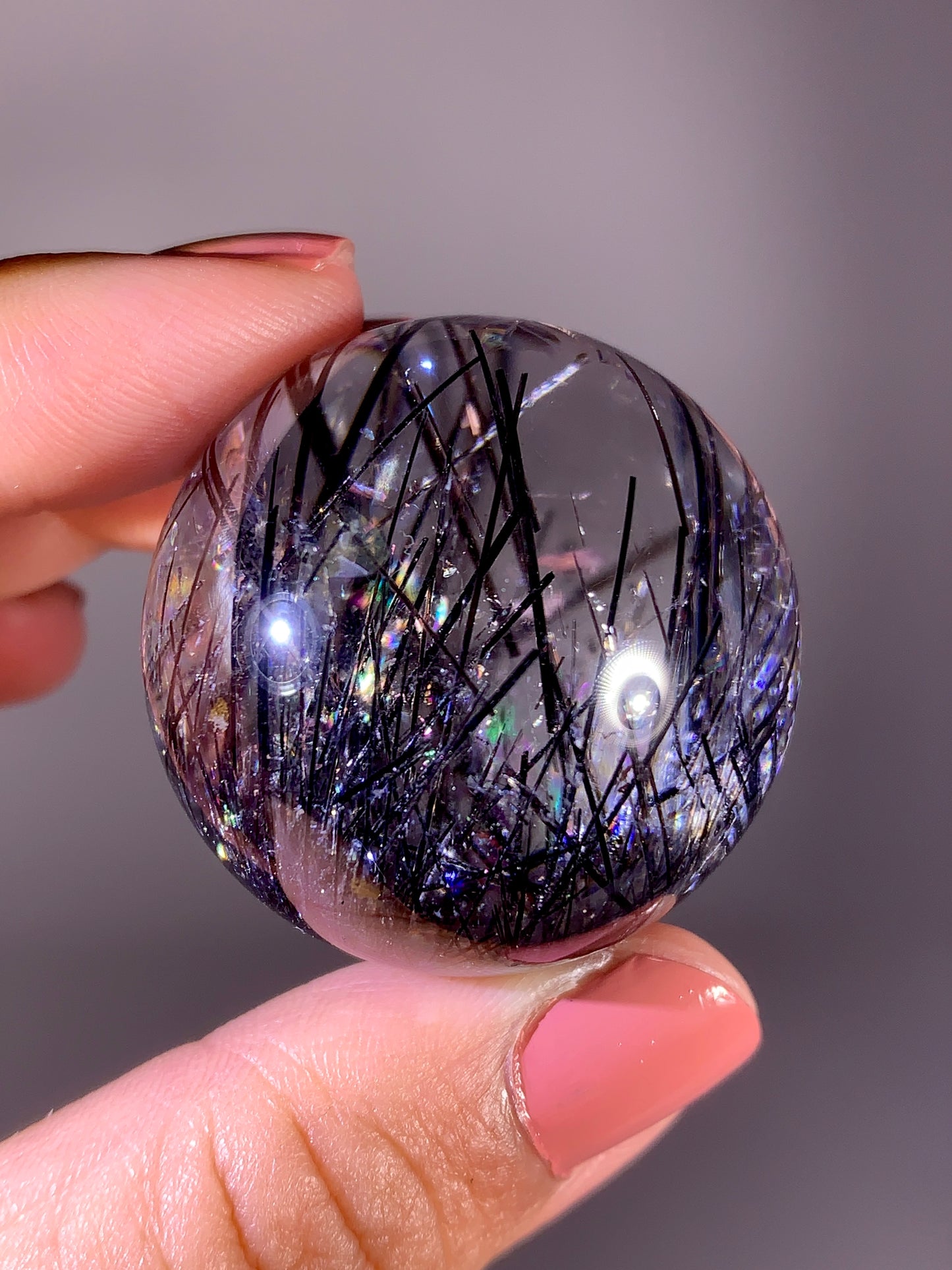 Collector's Grade Black Tourmaline in Quartz Sphere with Natural Rainbow from Brazil