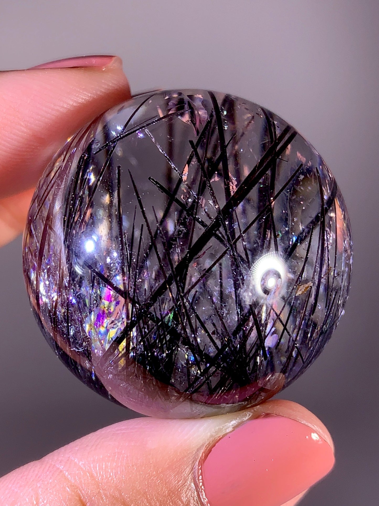 Collector's Grade Black Tourmaline in Quartz Sphere with Natural Rainbow from Brazil