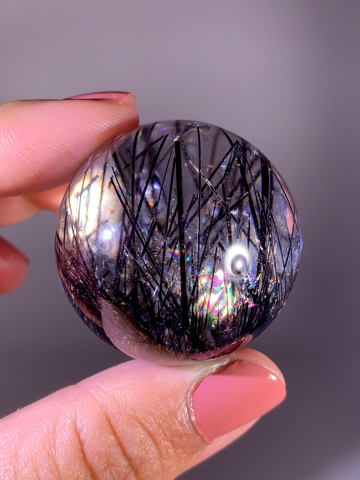 Collector's Grade Black Tourmaline in Quartz Sphere with Natural Rainbow from Brazil