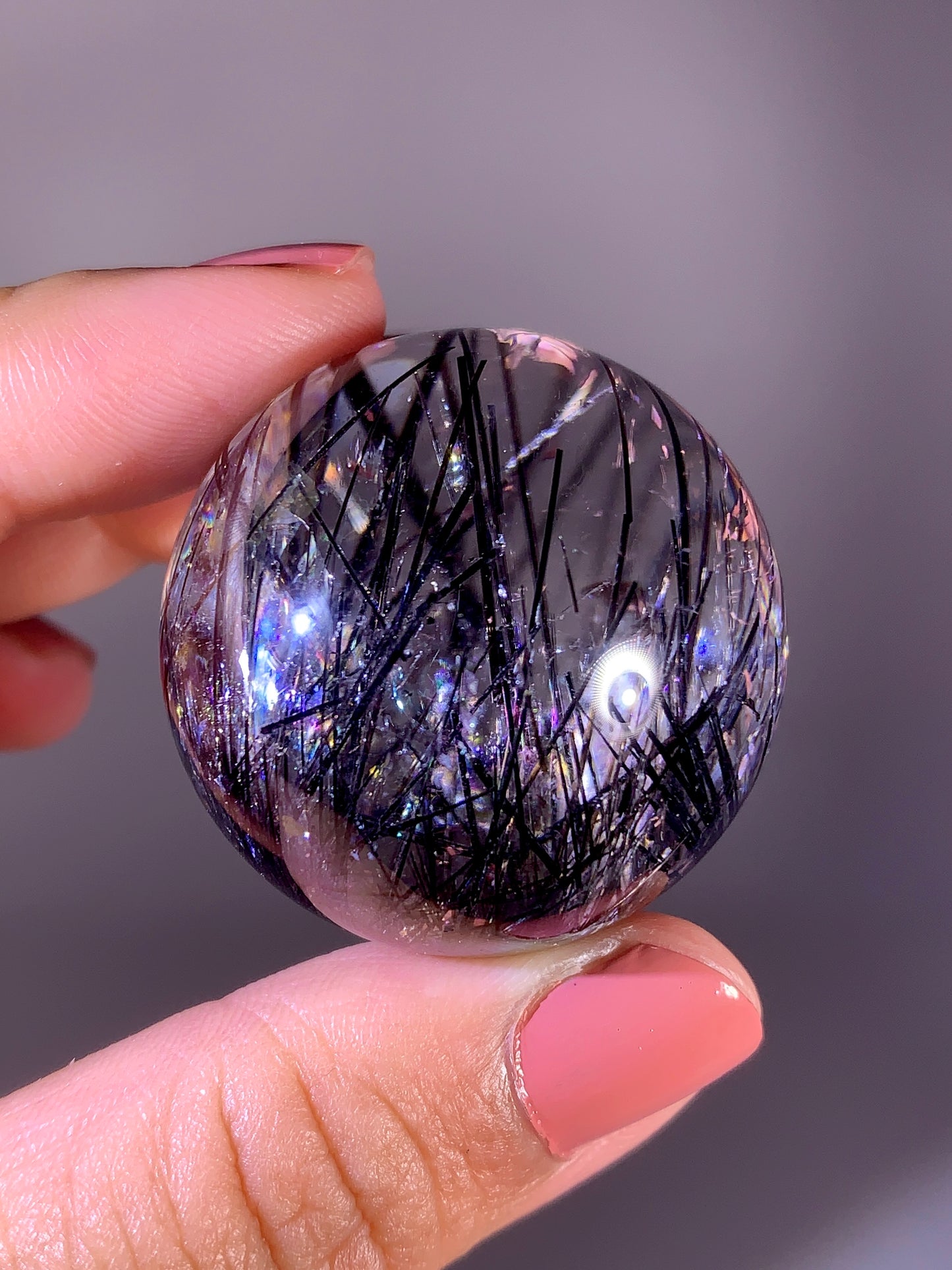 Collector's Grade Black Tourmaline in Quartz Sphere with Natural Rainbow from Brazil