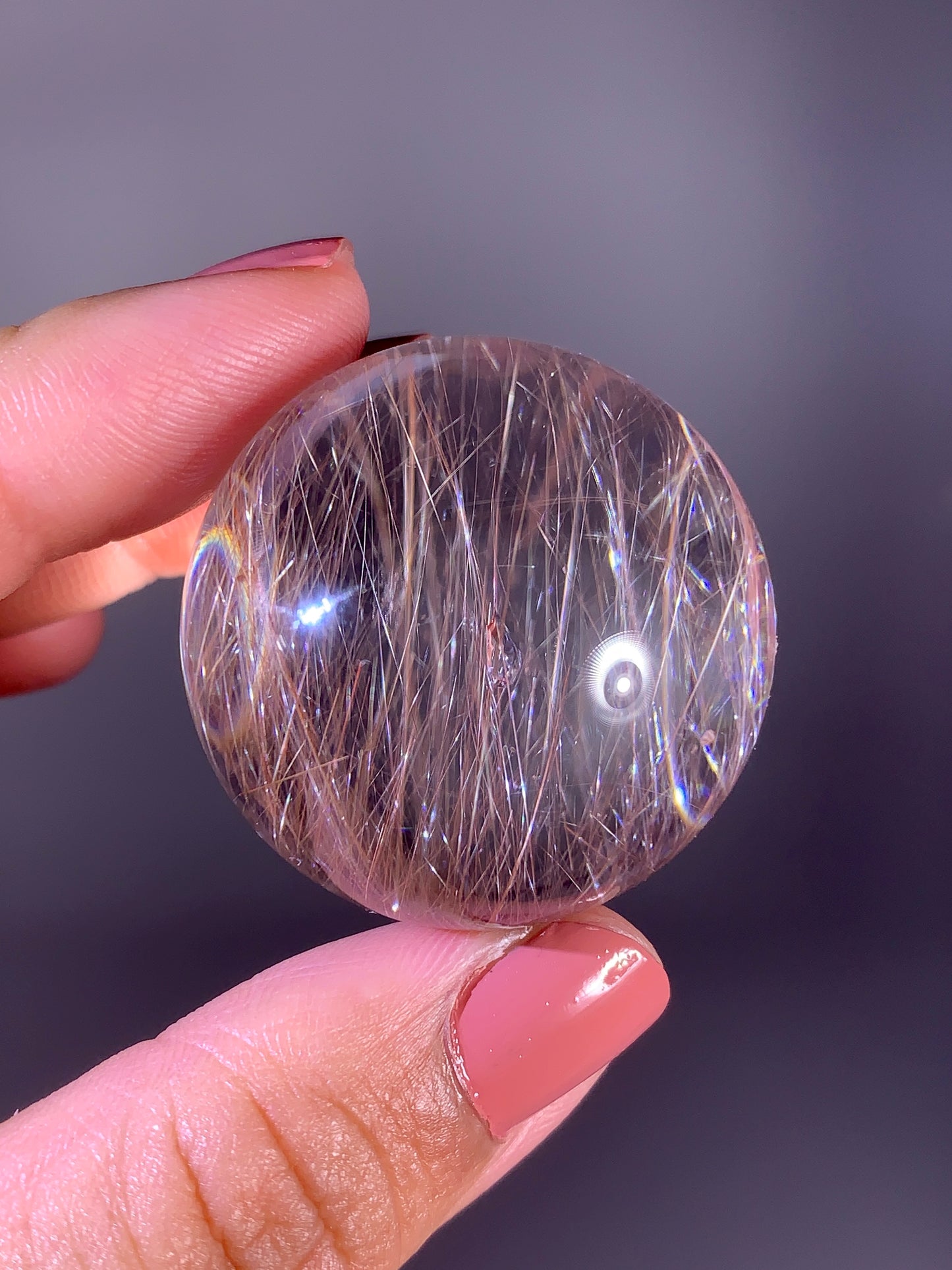 Collector’s Grade Pink Rutile with Teardrop-Shaped Quartz-in-Quartz Sphere from Brazil