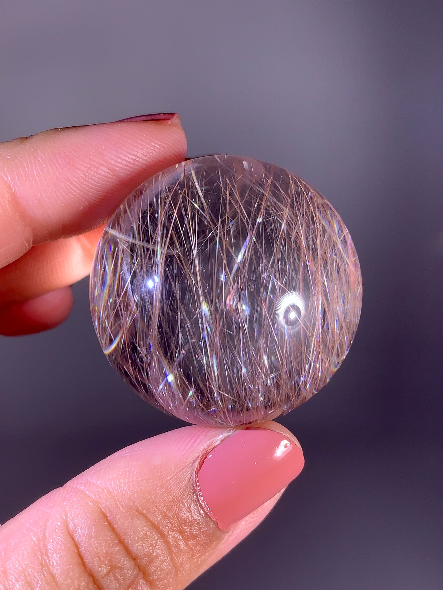 Collector’s Grade Pink Rutile with Teardrop-Shaped Quartz-in-Quartz Sphere from Brazil