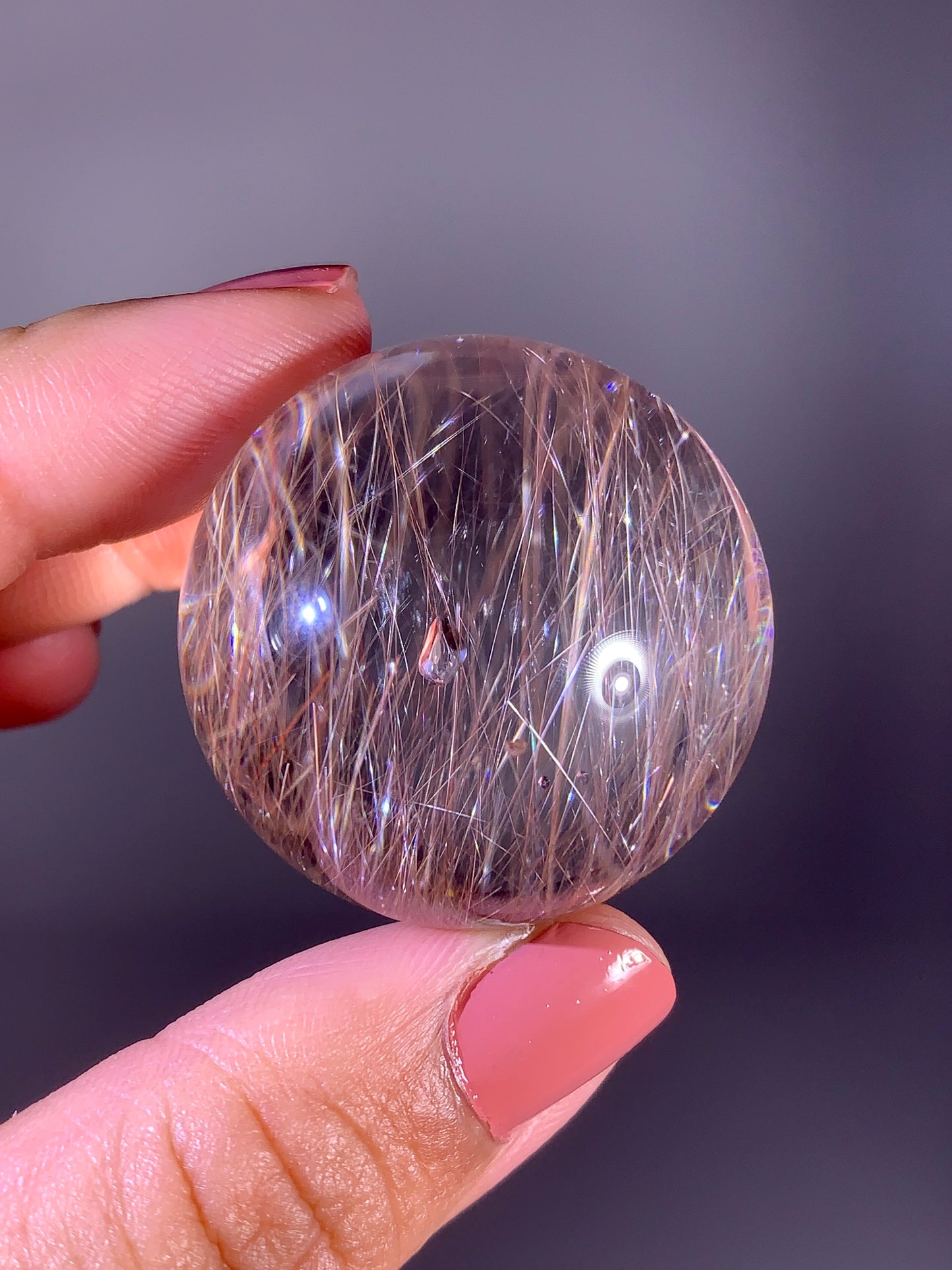 Collector’s Grade Pink Rutile with Teardrop-Shaped Quartz-in-Quartz Sphere from Brazil