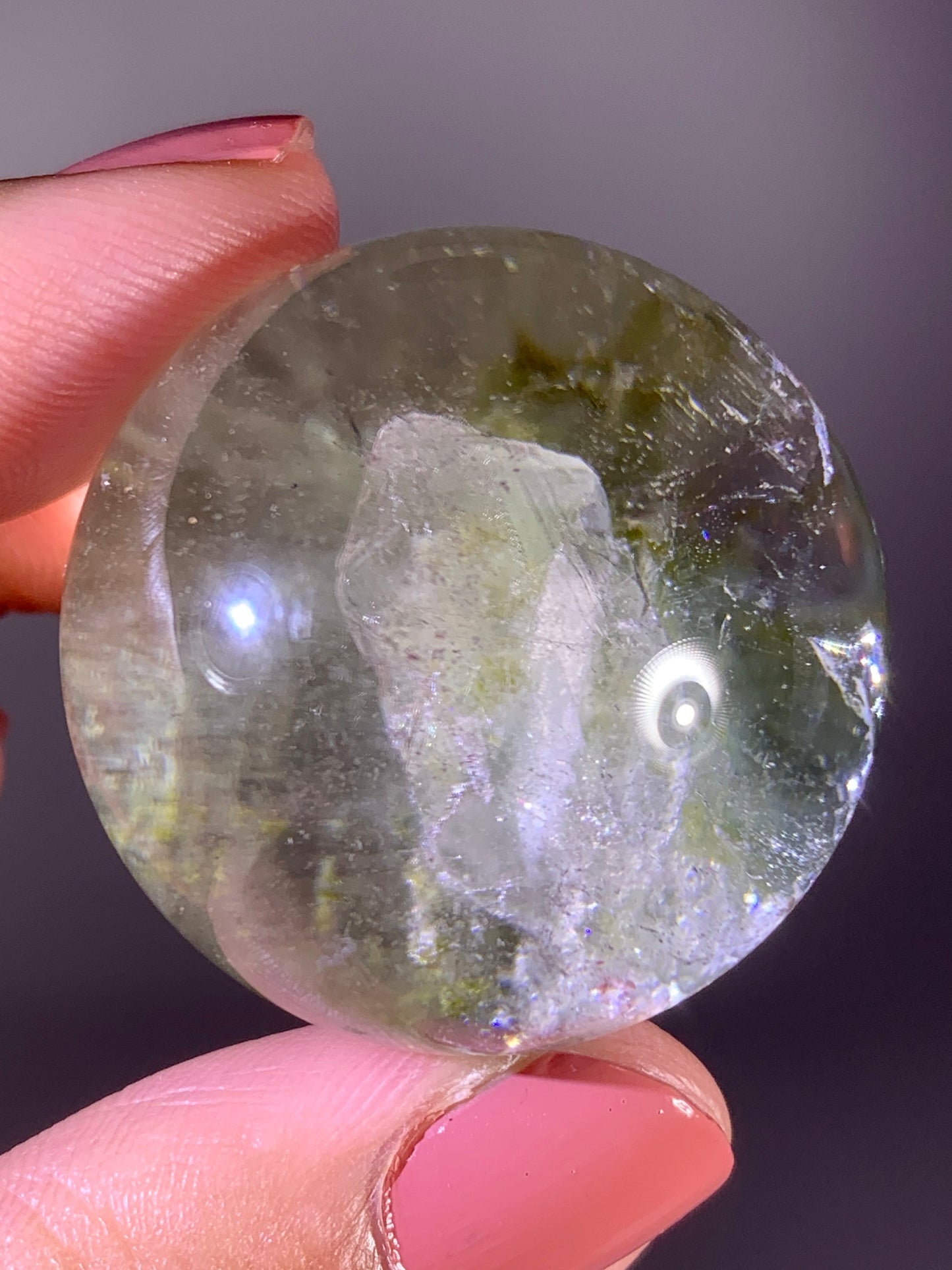 Rare Epidote-Included Garden Quartz Growing inside Epidote-Included Garden Quartz Sphere from Zambia