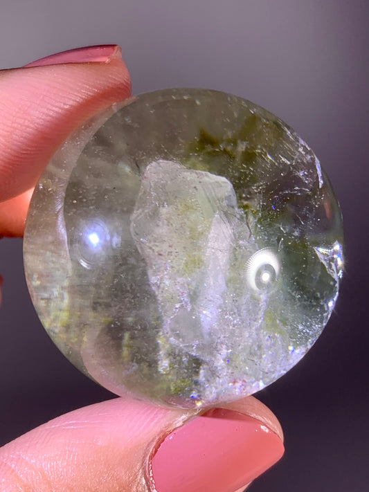 Rare Epidote-Included Garden Quartz Growing inside Epidote-Included Garden Quartz Sphere from Zambia