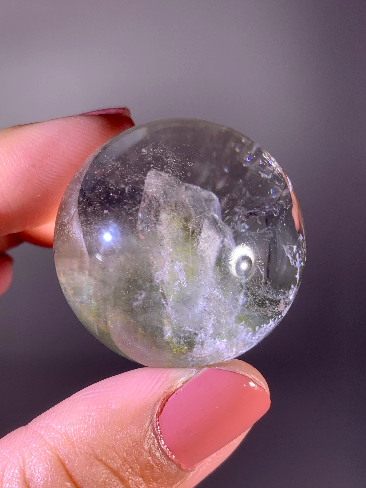 Rare Epidote-Included Garden Quartz Growing inside Epidote-Included Garden Quartz Sphere from Zambia