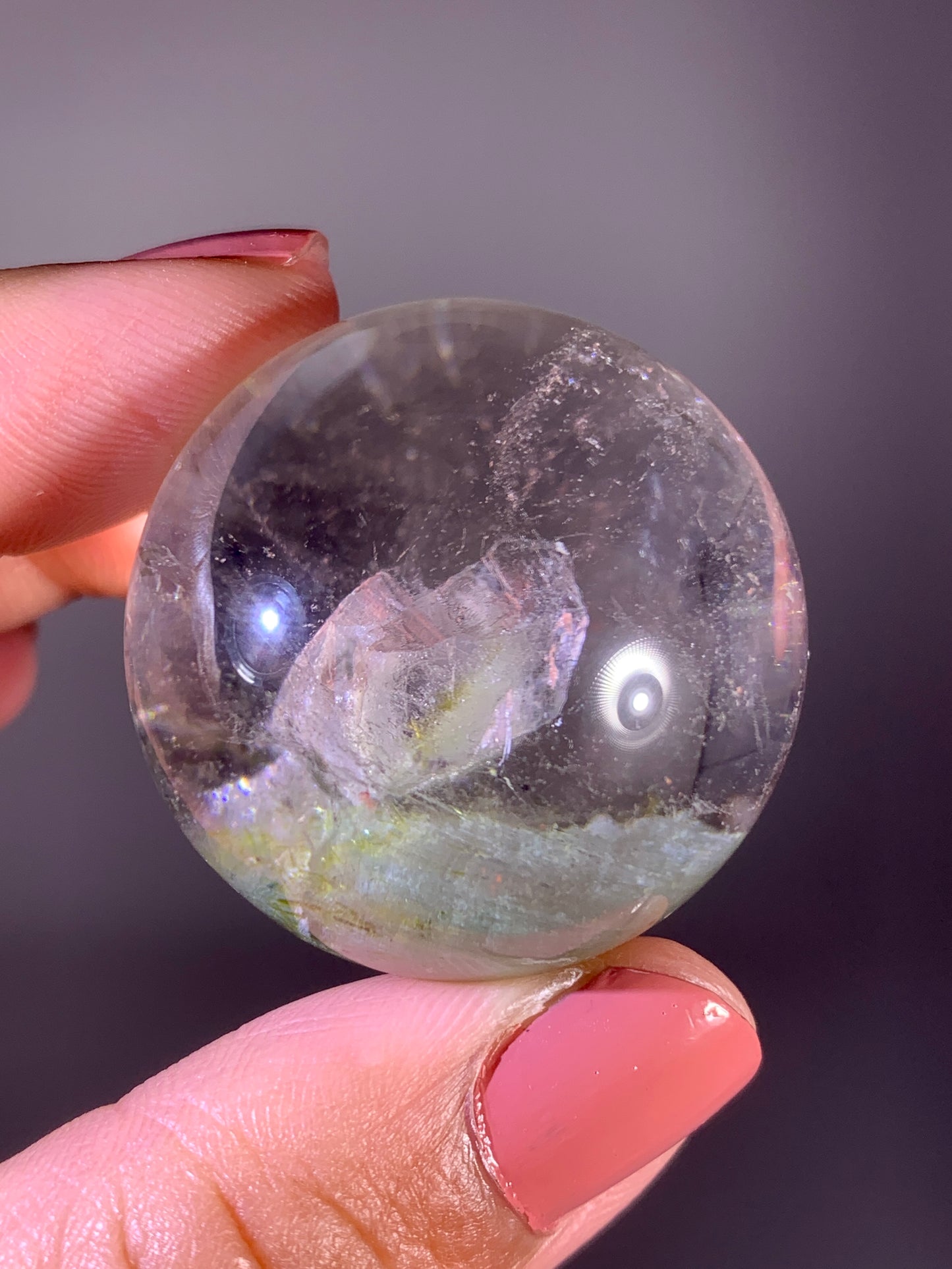 Rare Epidote-Included Garden Quartz Growing inside Epidote-Included Garden Quartz Sphere from Zambia