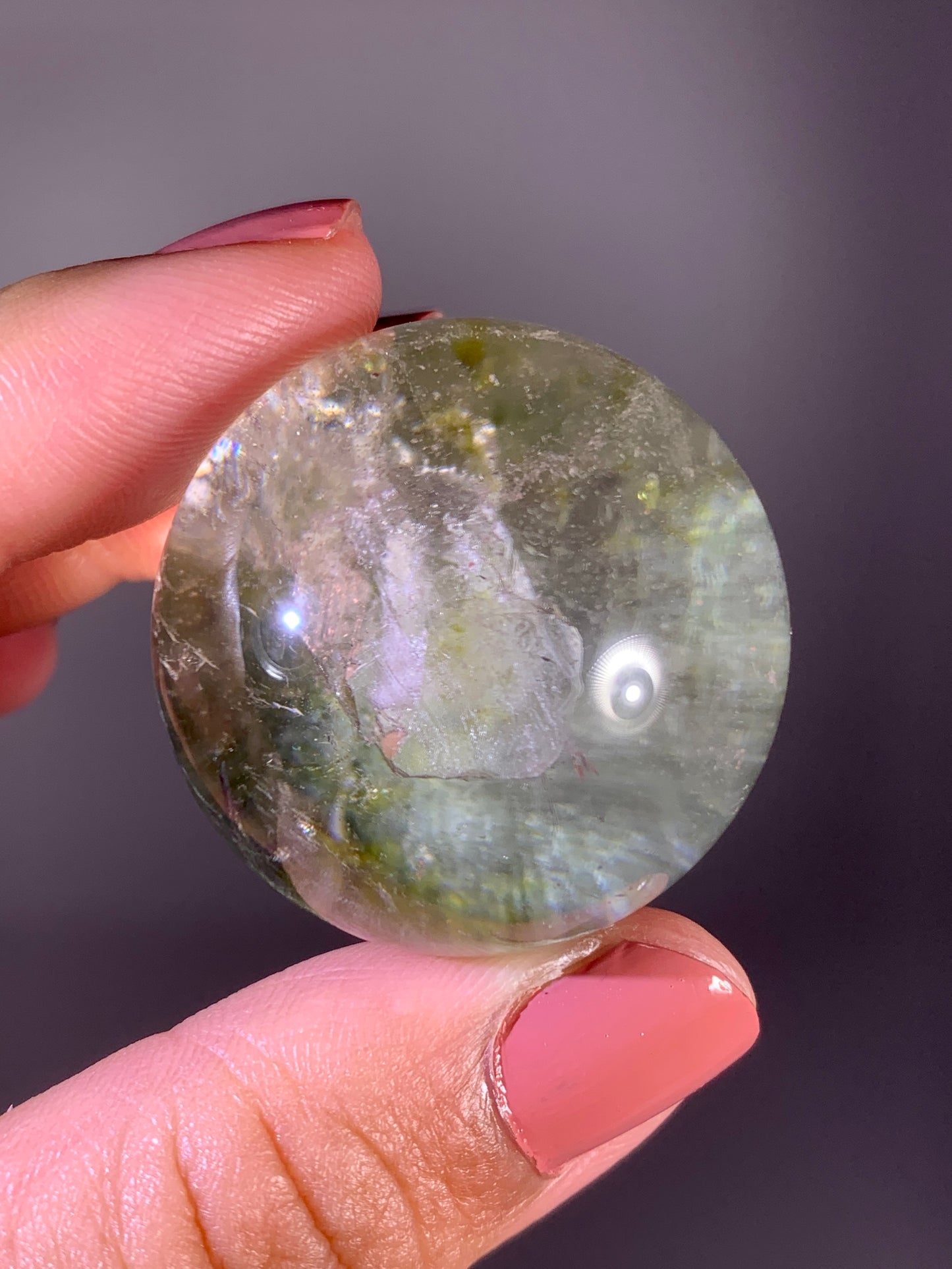 Rare Epidote-Included Garden Quartz Growing inside Epidote-Included Garden Quartz Sphere from Zambia