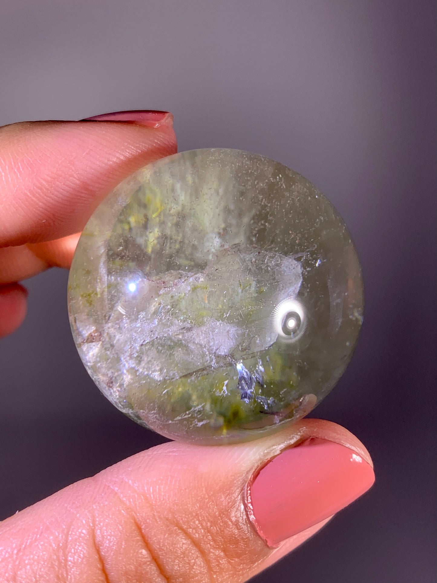Rare Epidote-Included Garden Quartz Growing inside Epidote-Included Garden Quartz Sphere from Zambia