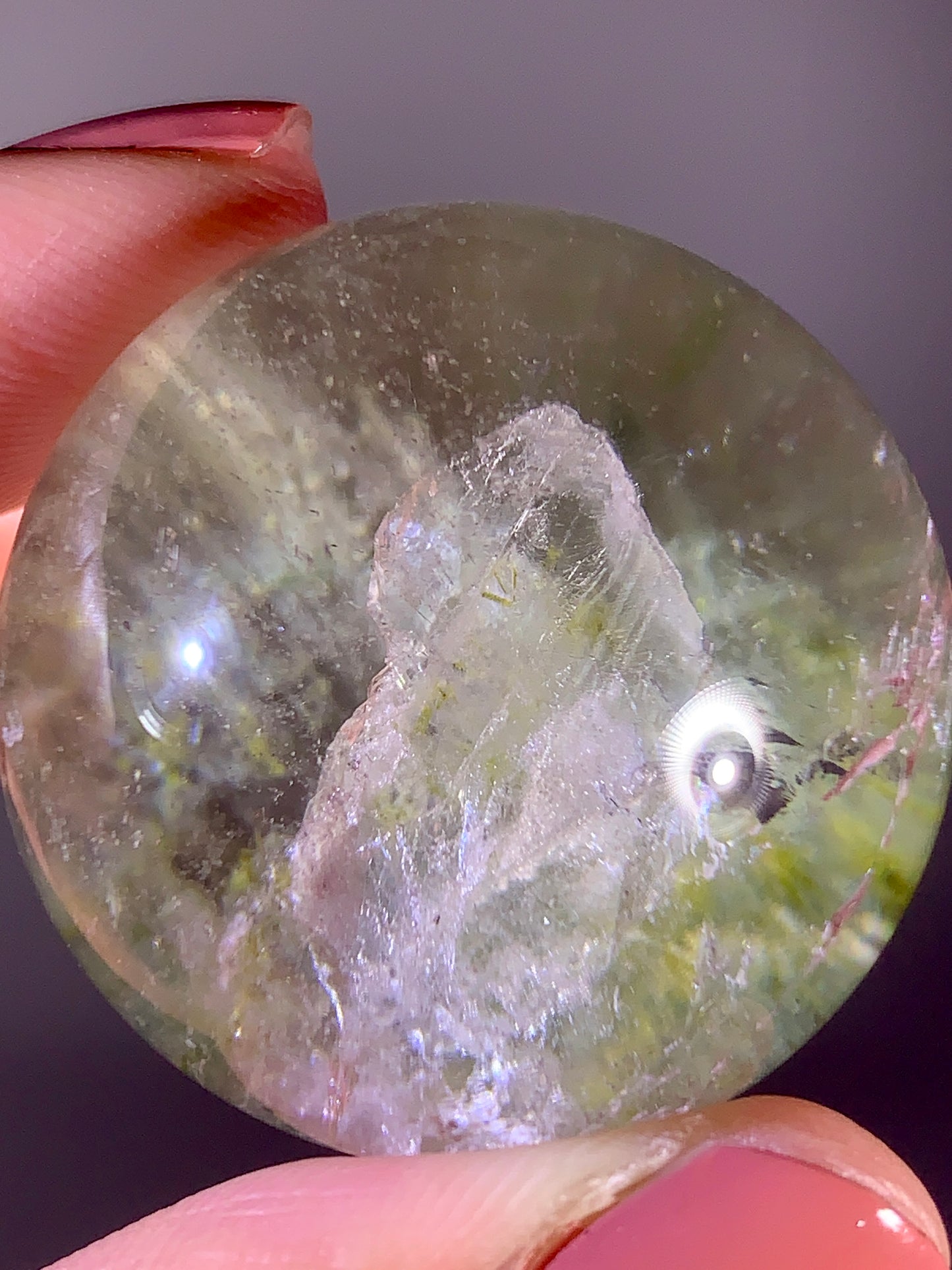 Rare Epidote-Included Garden Quartz Growing inside Epidote-Included Garden Quartz Sphere from Zambia