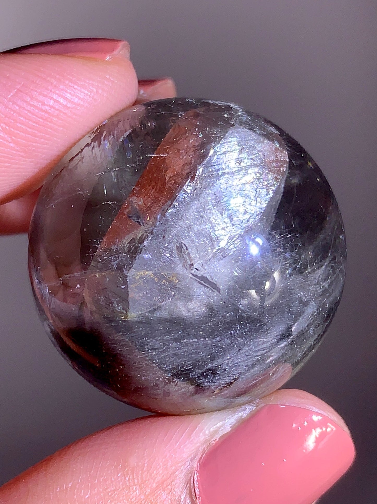 High-Quality Rare Silver Amphibole Quartz-in-Quartz Sphere from Brazil