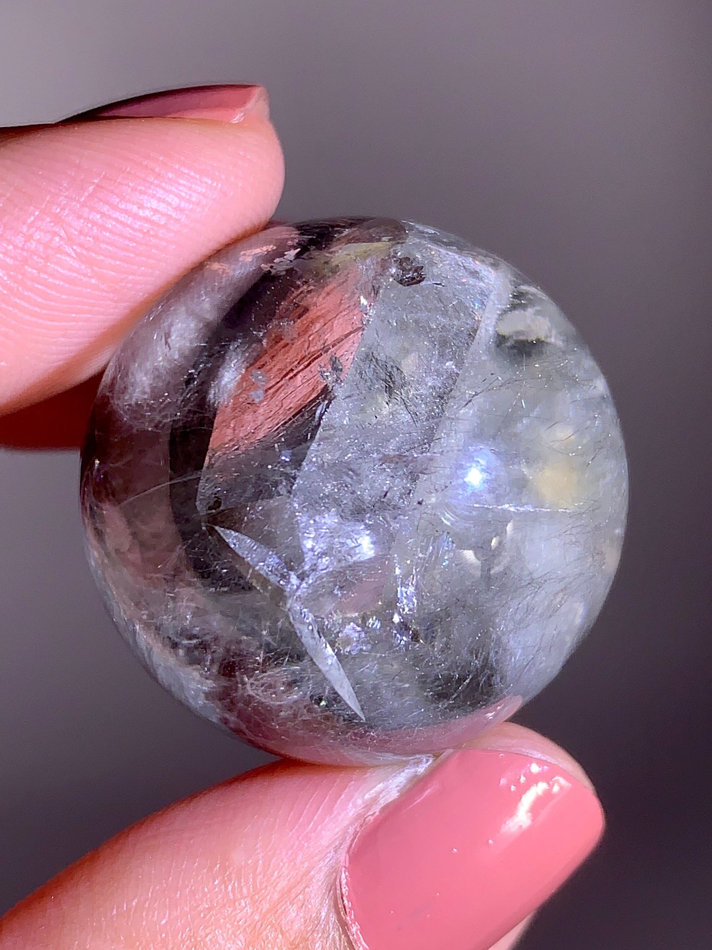 High-Quality Rare Silver Amphibole Quartz-in-Quartz Sphere from Brazil