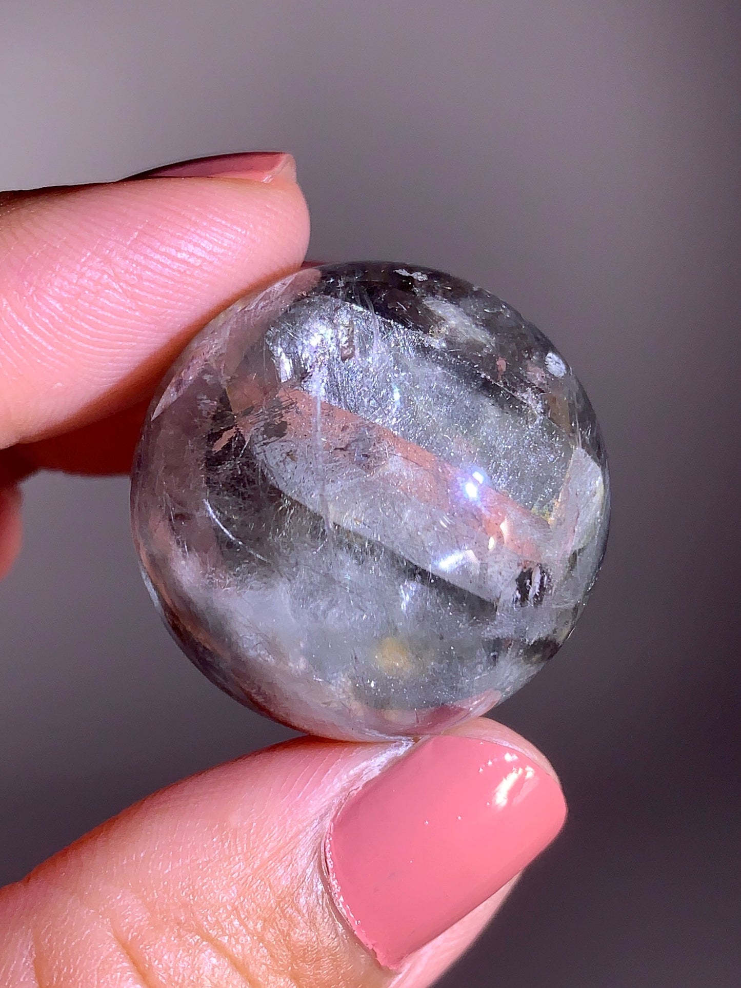 High-Quality Rare Silver Amphibole Quartz-in-Quartz Sphere from Brazil