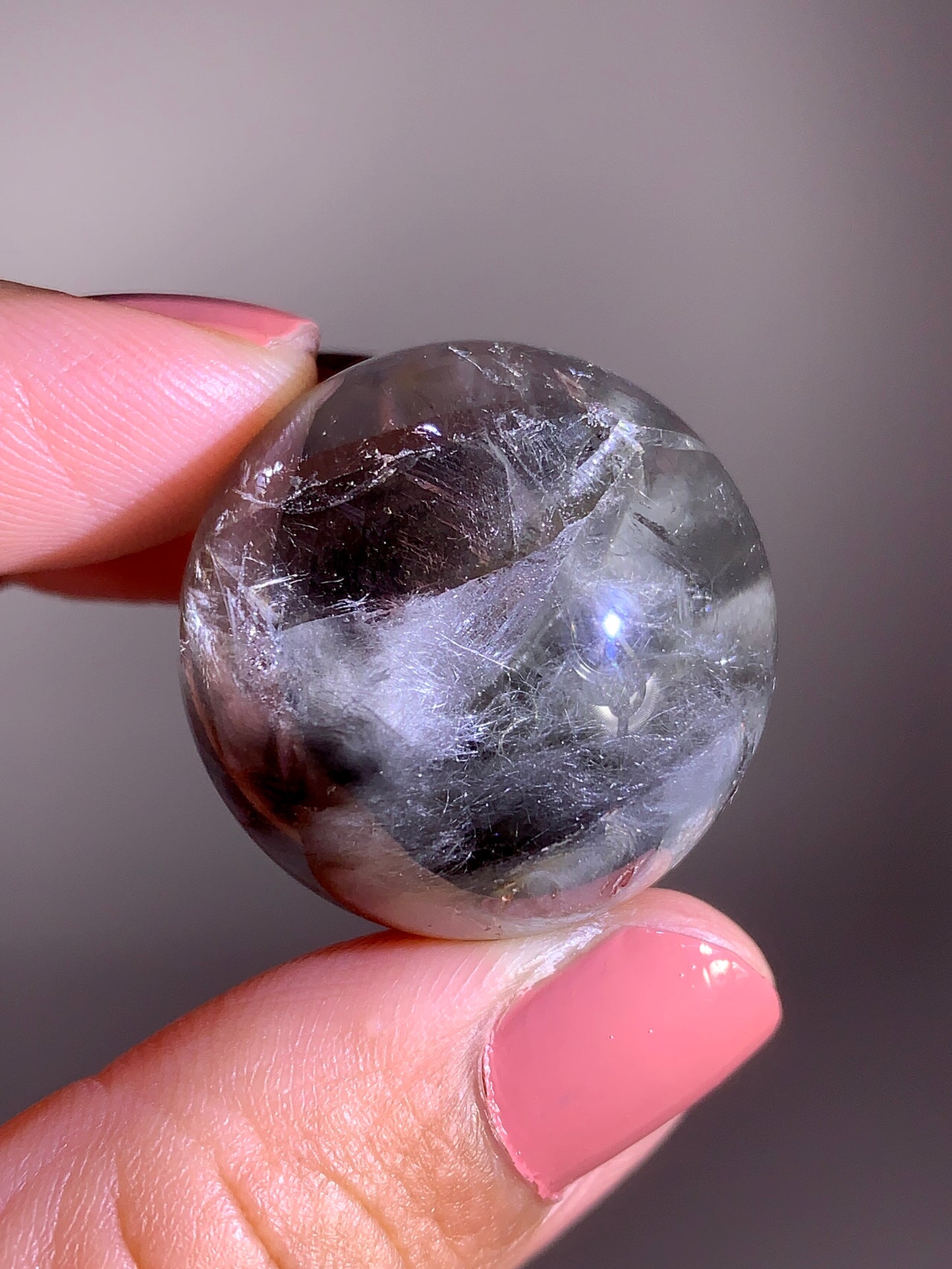 High-Quality Rare Silver Amphibole Quartz-in-Quartz Sphere from Brazil