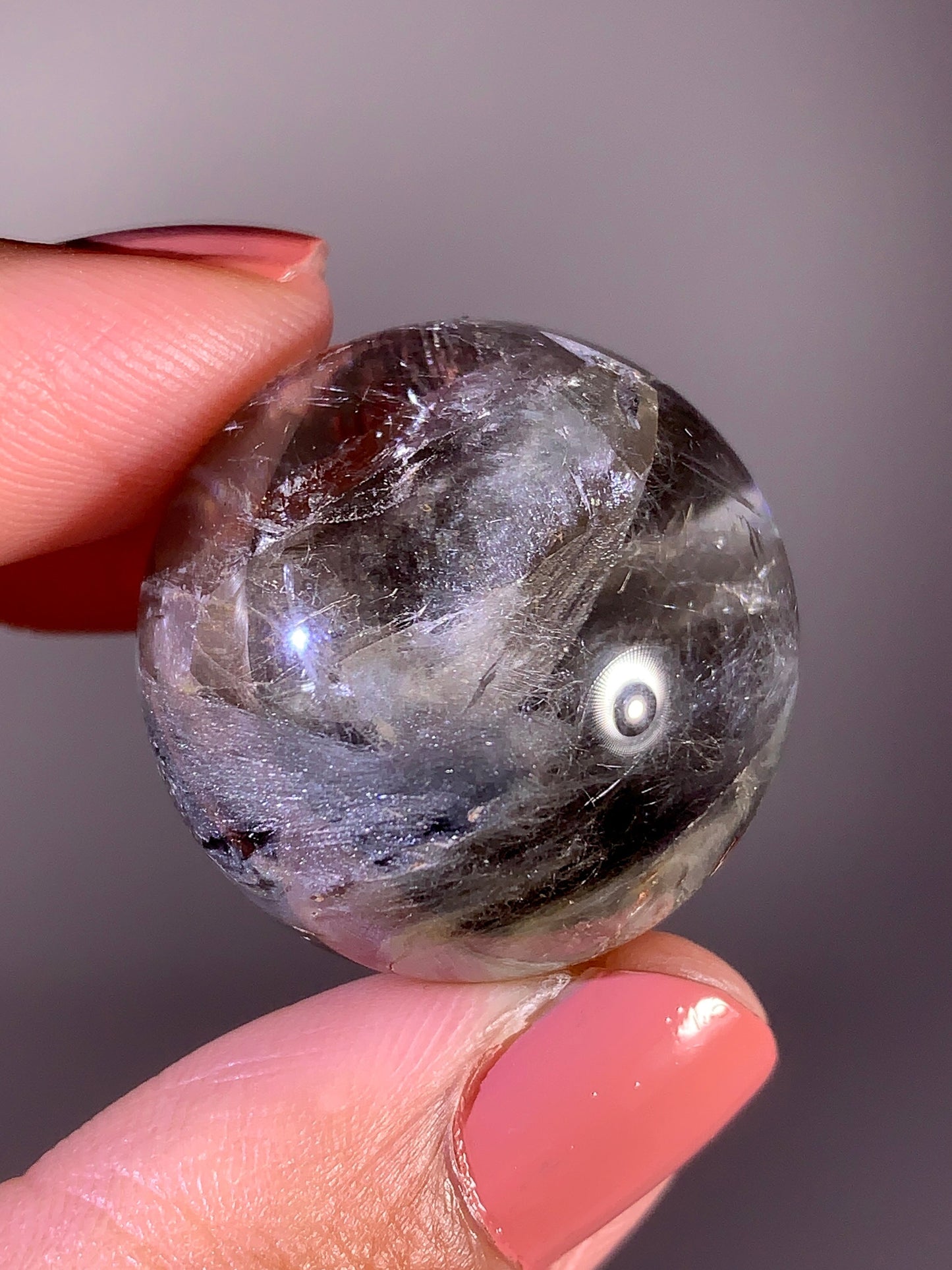 High-Quality Rare Silver Amphibole Quartz-in-Quartz Sphere from Brazil