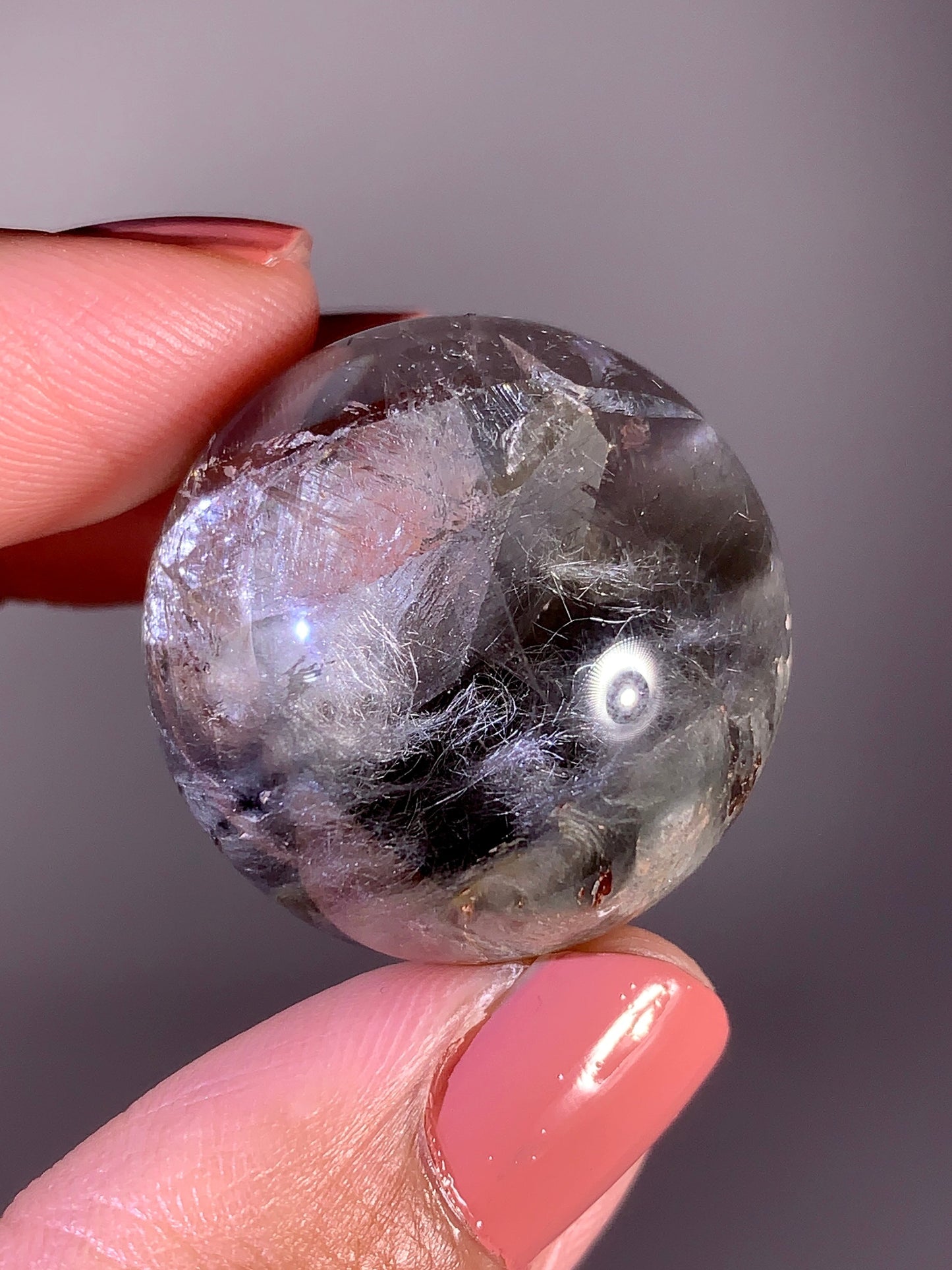 High-Quality Rare Silver Amphibole Quartz-in-Quartz Sphere from Brazil