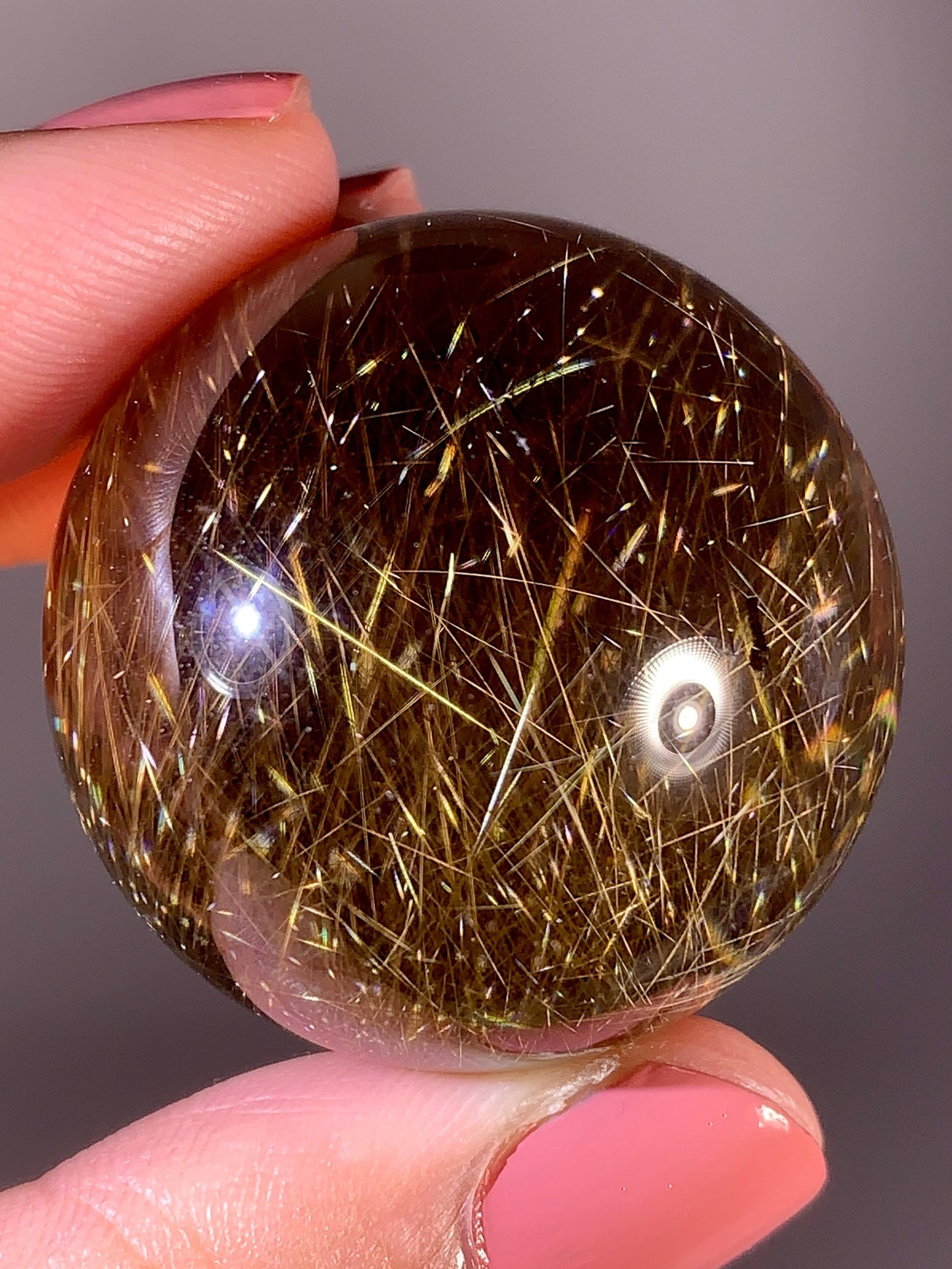 High-Quality Shooting Star Rutile in Smoky Quartz Sphere from Brazil