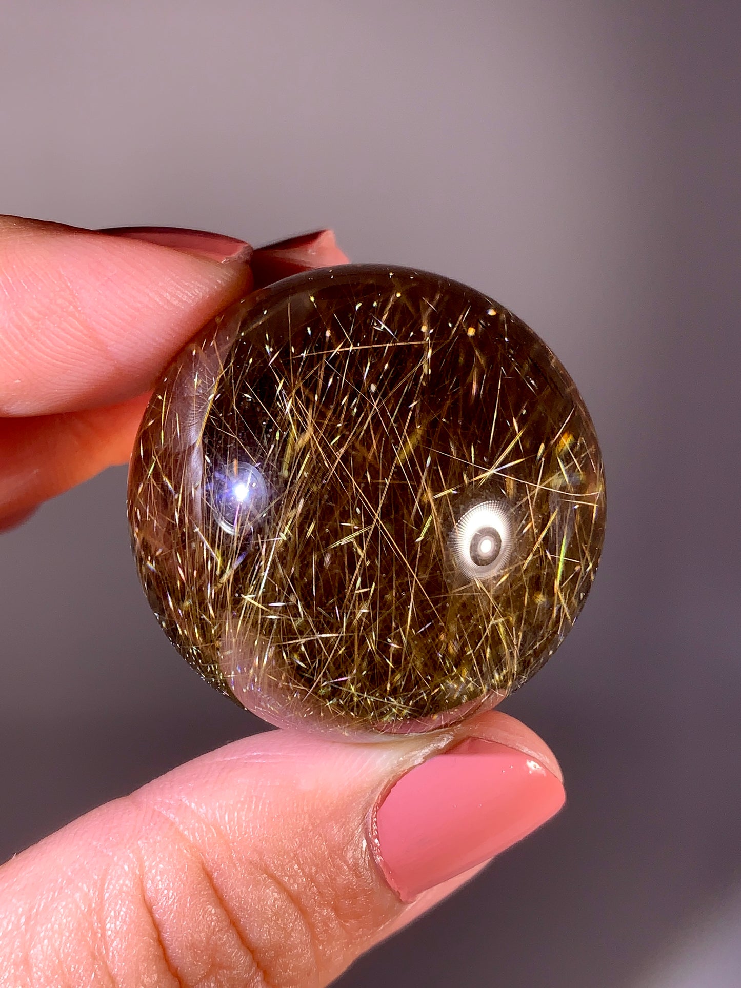 High-Quality Shooting Star Rutile in Smoky Quartz Sphere from Brazil