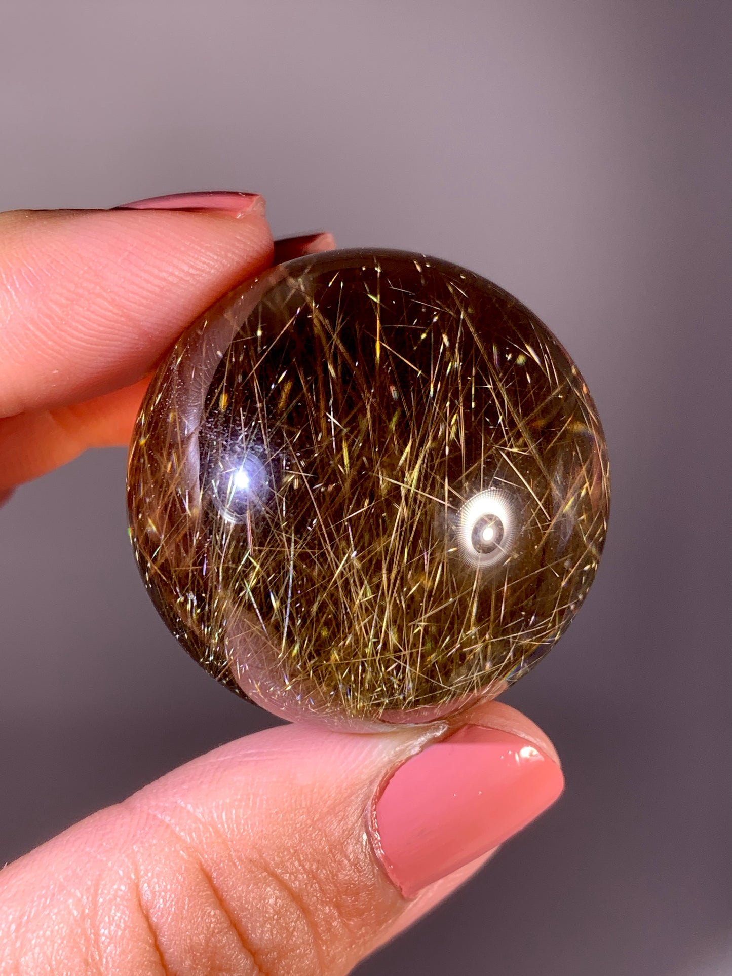 High-Quality Shooting Star Rutile in Smoky Quartz Sphere from Brazil