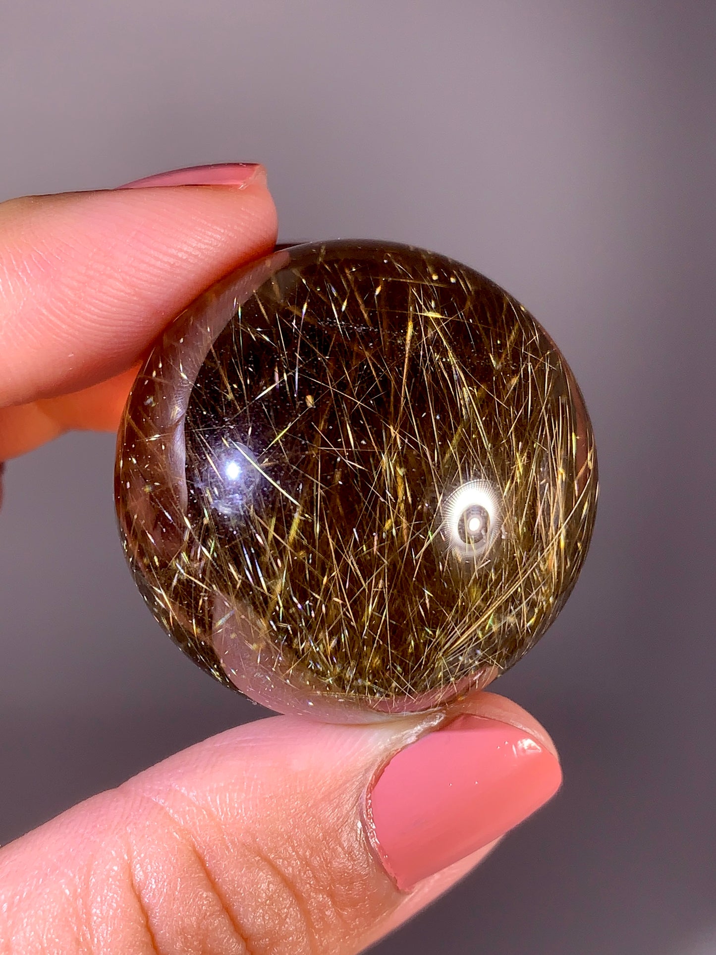 High-Quality Shooting Star Rutile in Smoky Quartz Sphere from Brazil
