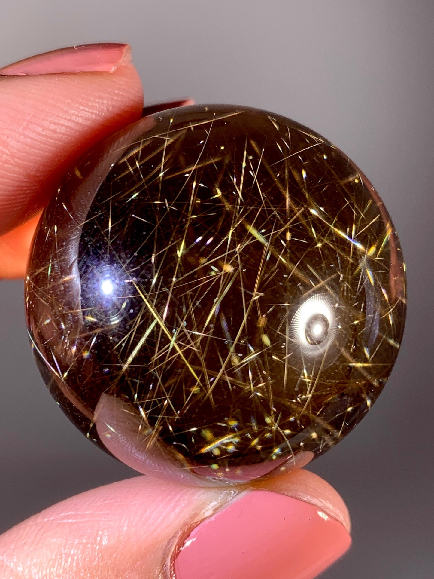 High-Quality Shooting Star Rutile in Smoky Quartz Sphere from Brazil