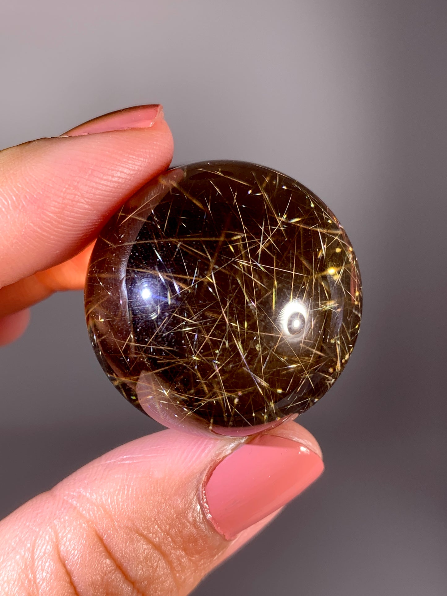 High-Quality Shooting Star Rutile in Smoky Quartz Sphere from Brazil