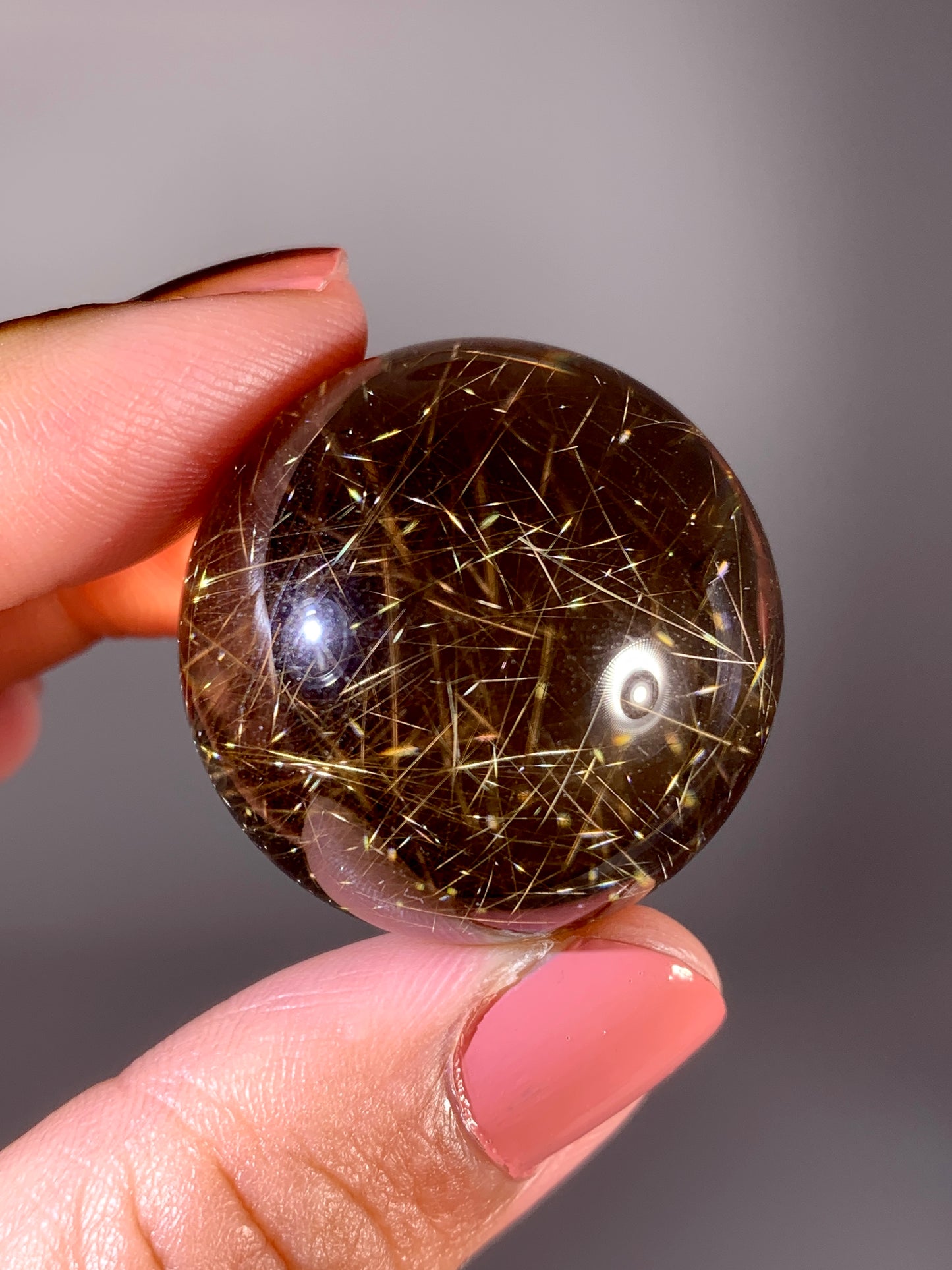 High-Quality Shooting Star Rutile in Smoky Quartz Sphere from Brazil