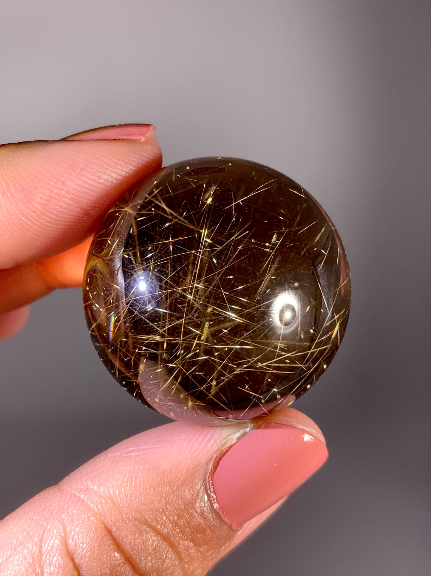 High-Quality Shooting Star Rutile in Smoky Quartz Sphere from Brazil