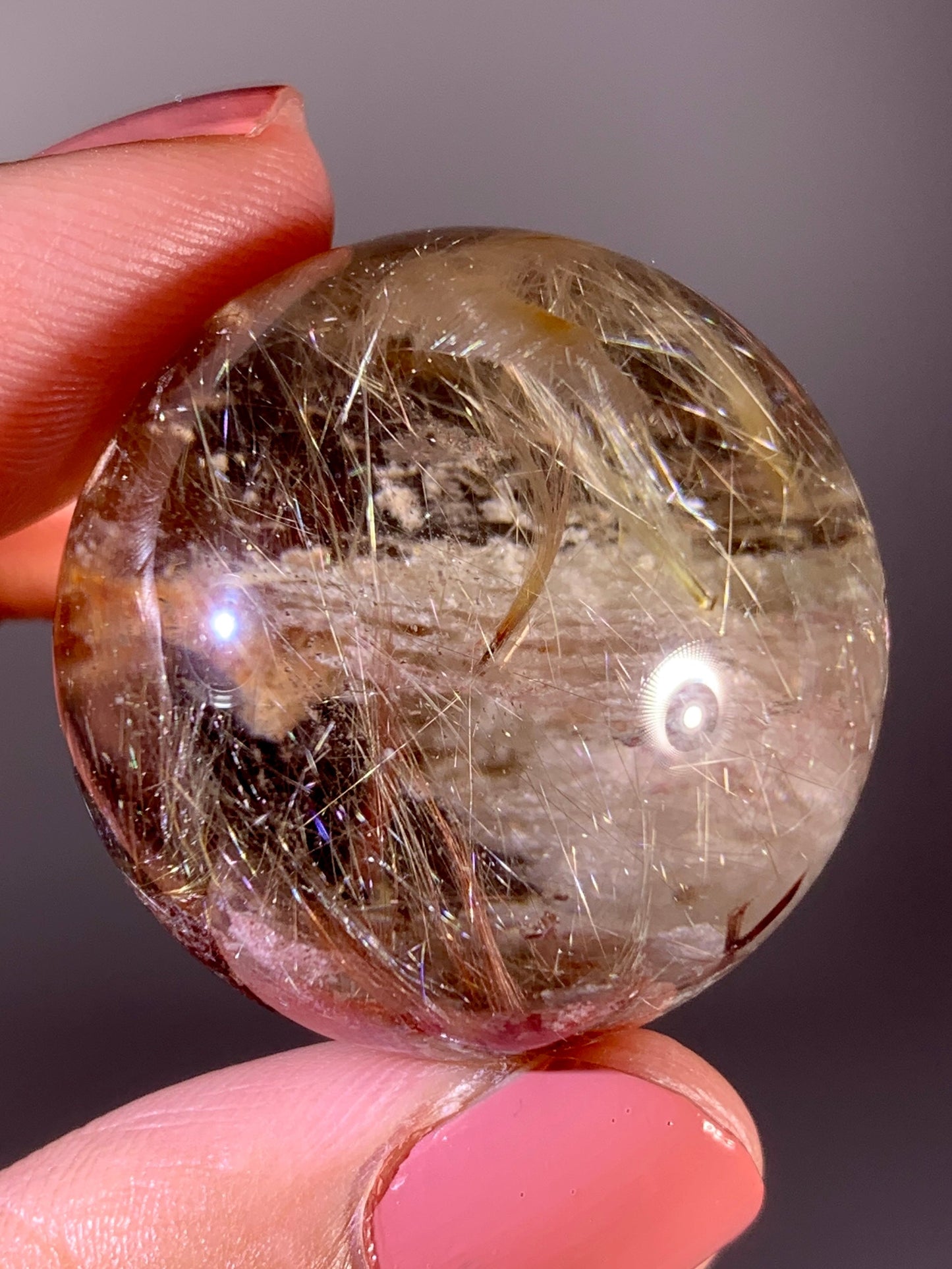 High-Quality Gold & Pink Firework Rutile Quartz with Layered Garden Inclusions from Brazil