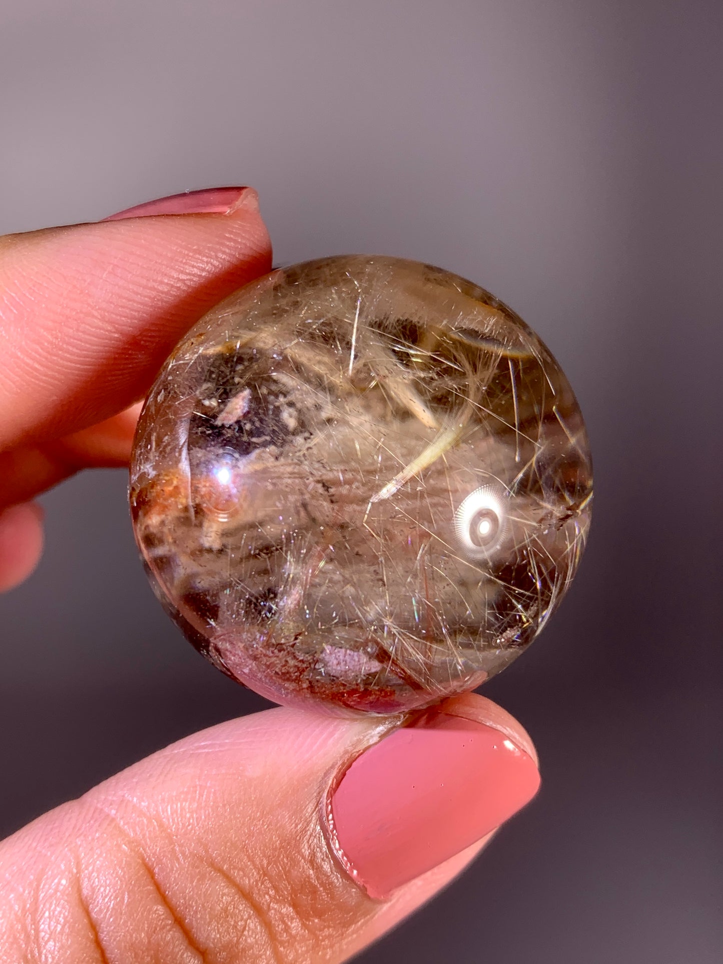 High-Quality Gold & Pink Firework Rutile Quartz with Layered Garden Inclusions from Brazil