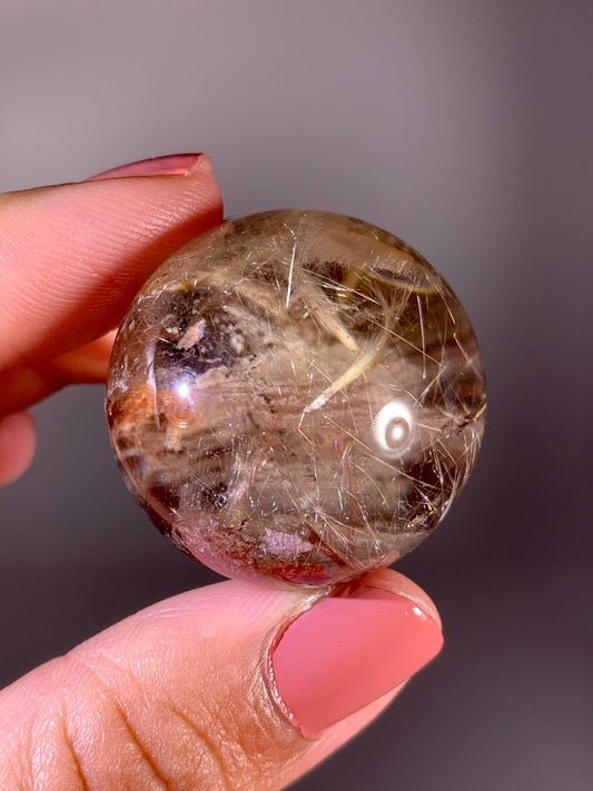 High-Quality Gold & Pink Firework Rutile Quartz with Layered Garden Inclusions from Brazil