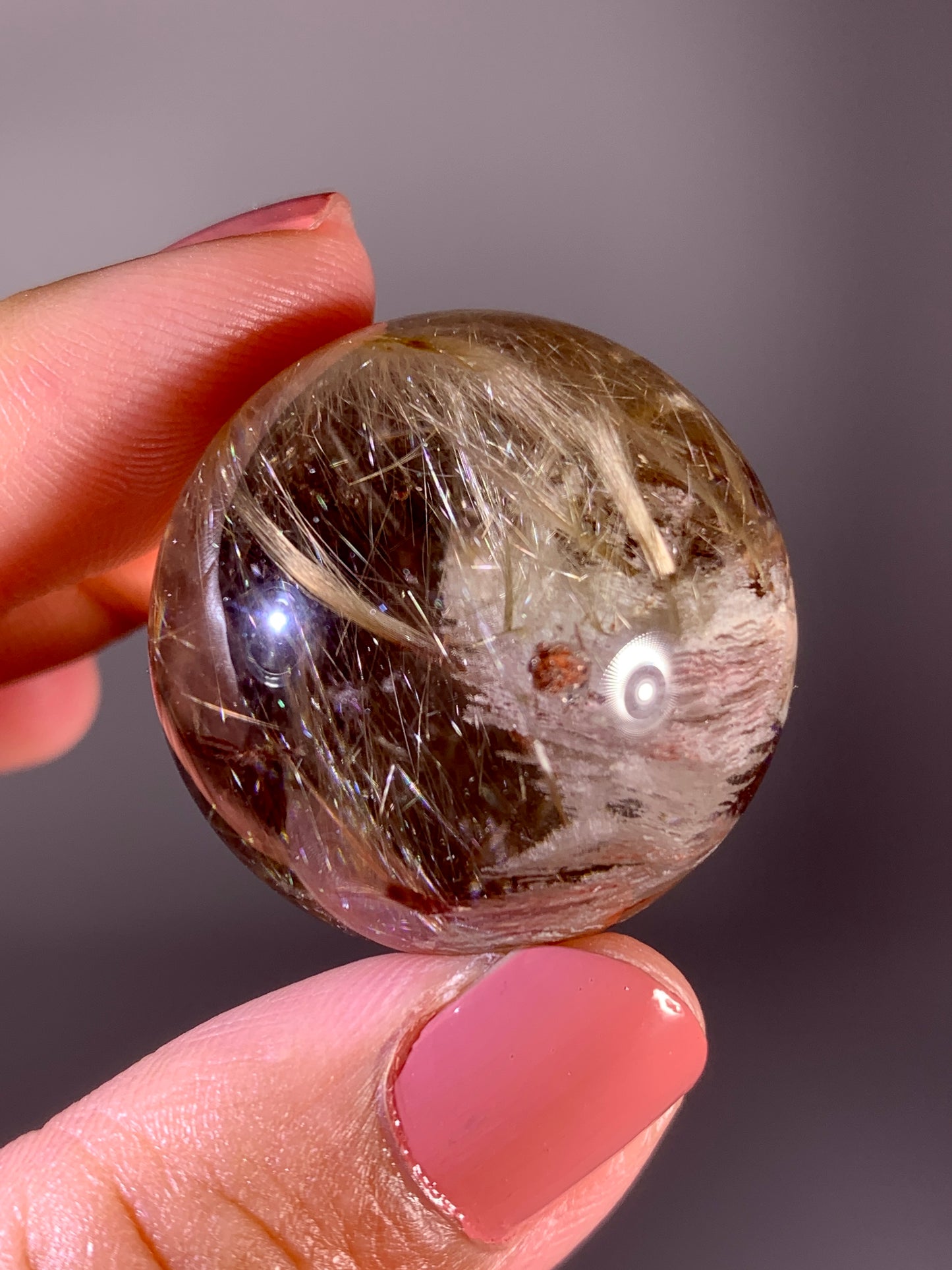 High-Quality Gold & Pink Firework Rutile Quartz with Layered Garden Inclusions from Brazil