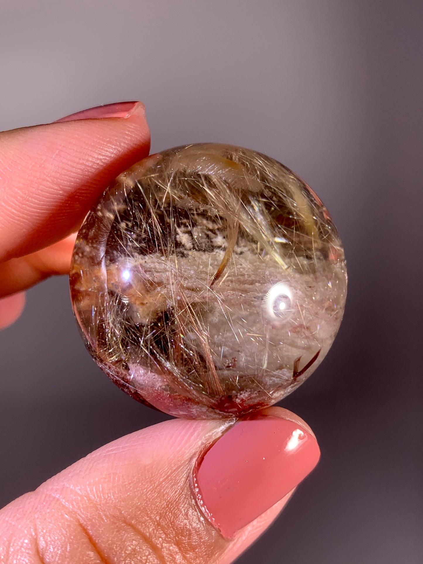 High-Quality Gold & Pink Firework Rutile Quartz with Layered Garden Inclusions from Brazil
