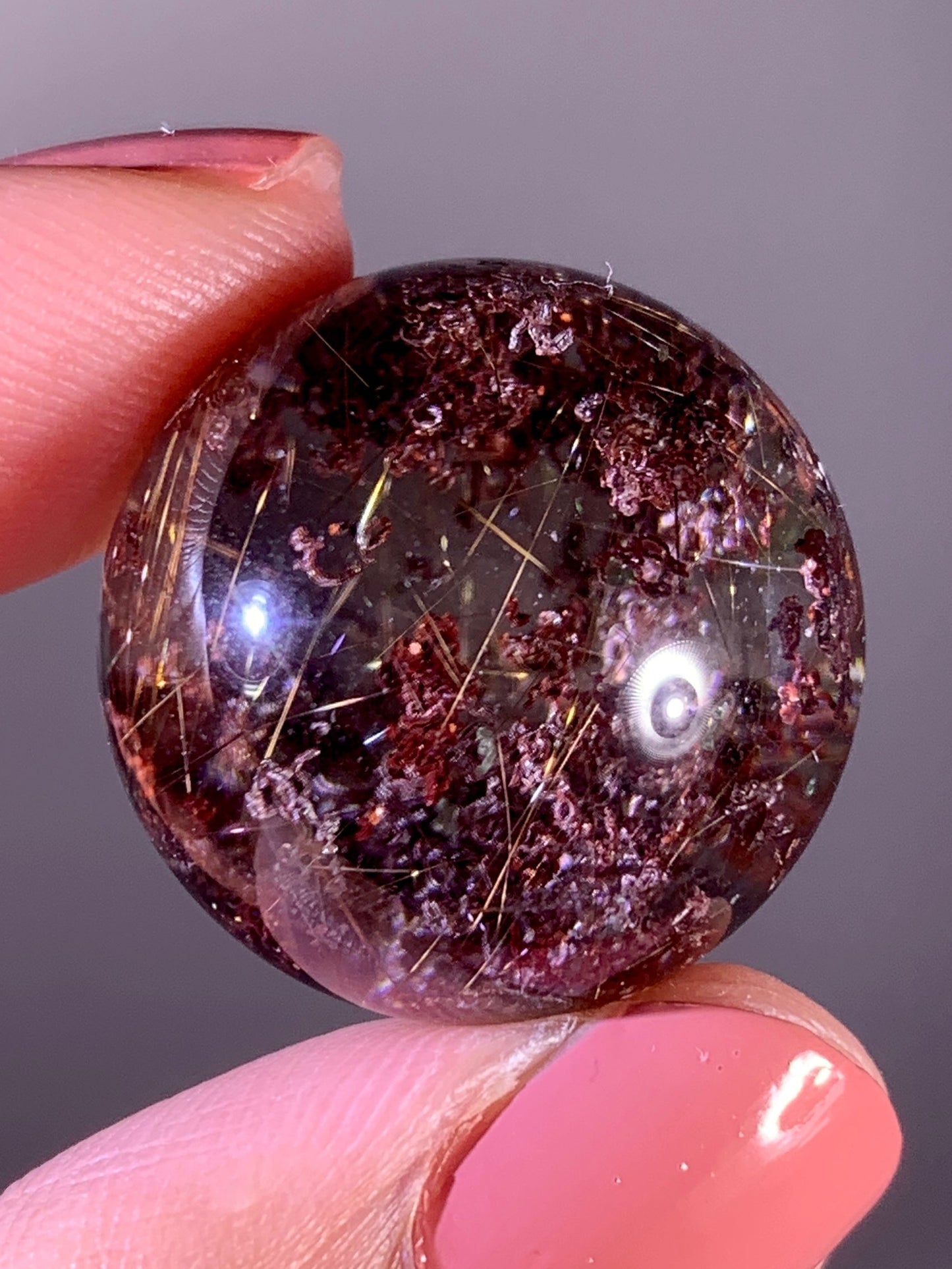Collector’s Grade Gold Shooting Star Rutile with Red & Pink Noodle Garden Quartz Sphere from Brazil