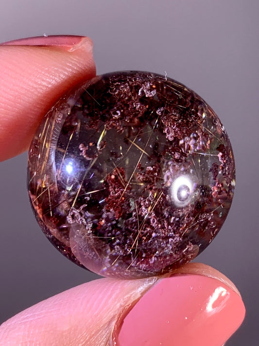 Collector’s Grade Gold Shooting Star Rutile with Red & Pink Noodle Garden Quartz Sphere from Brazil