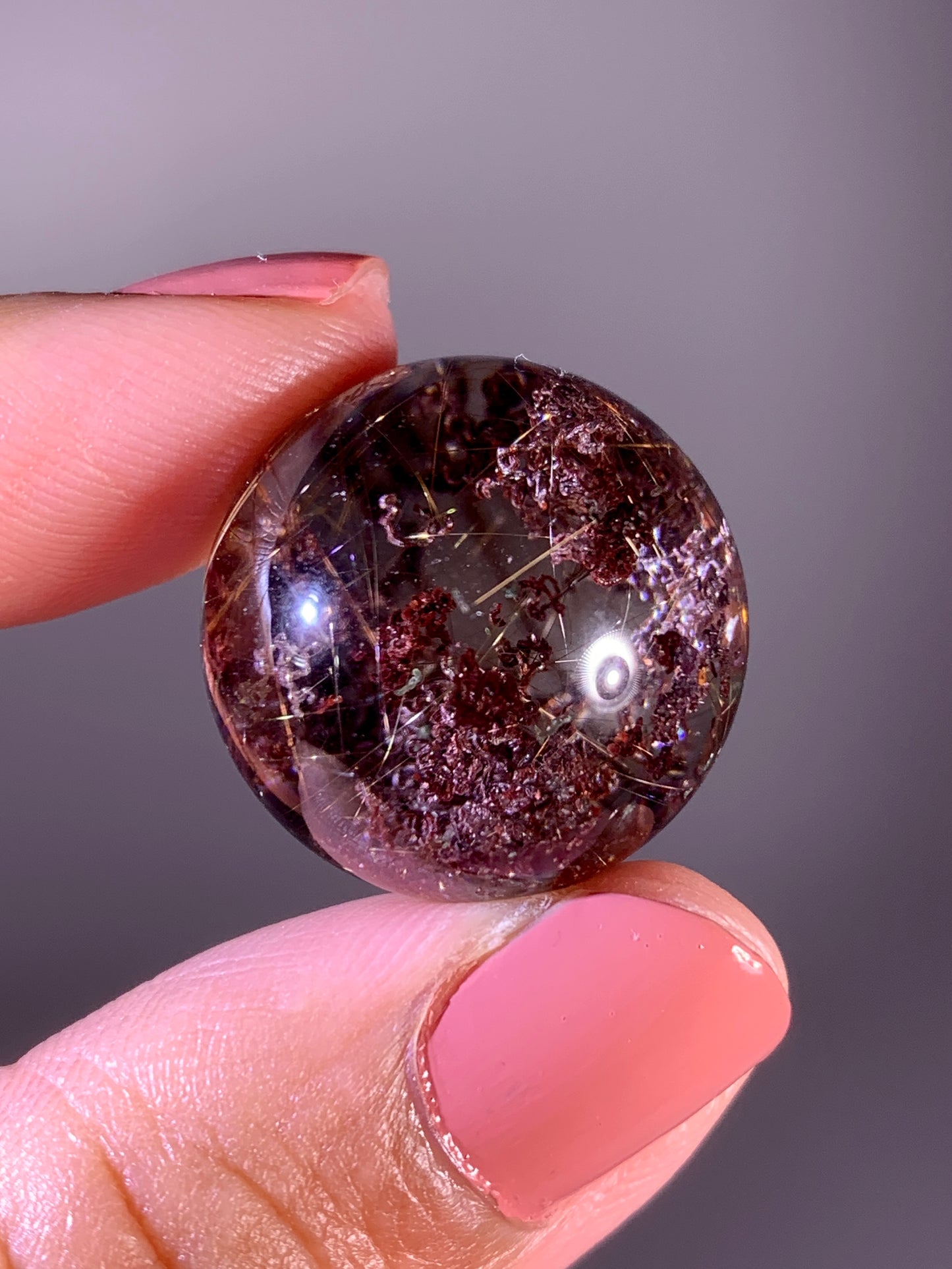 Collector’s Grade Gold Shooting Star Rutile with Red & Pink Noodle Garden Quartz Sphere from Brazil