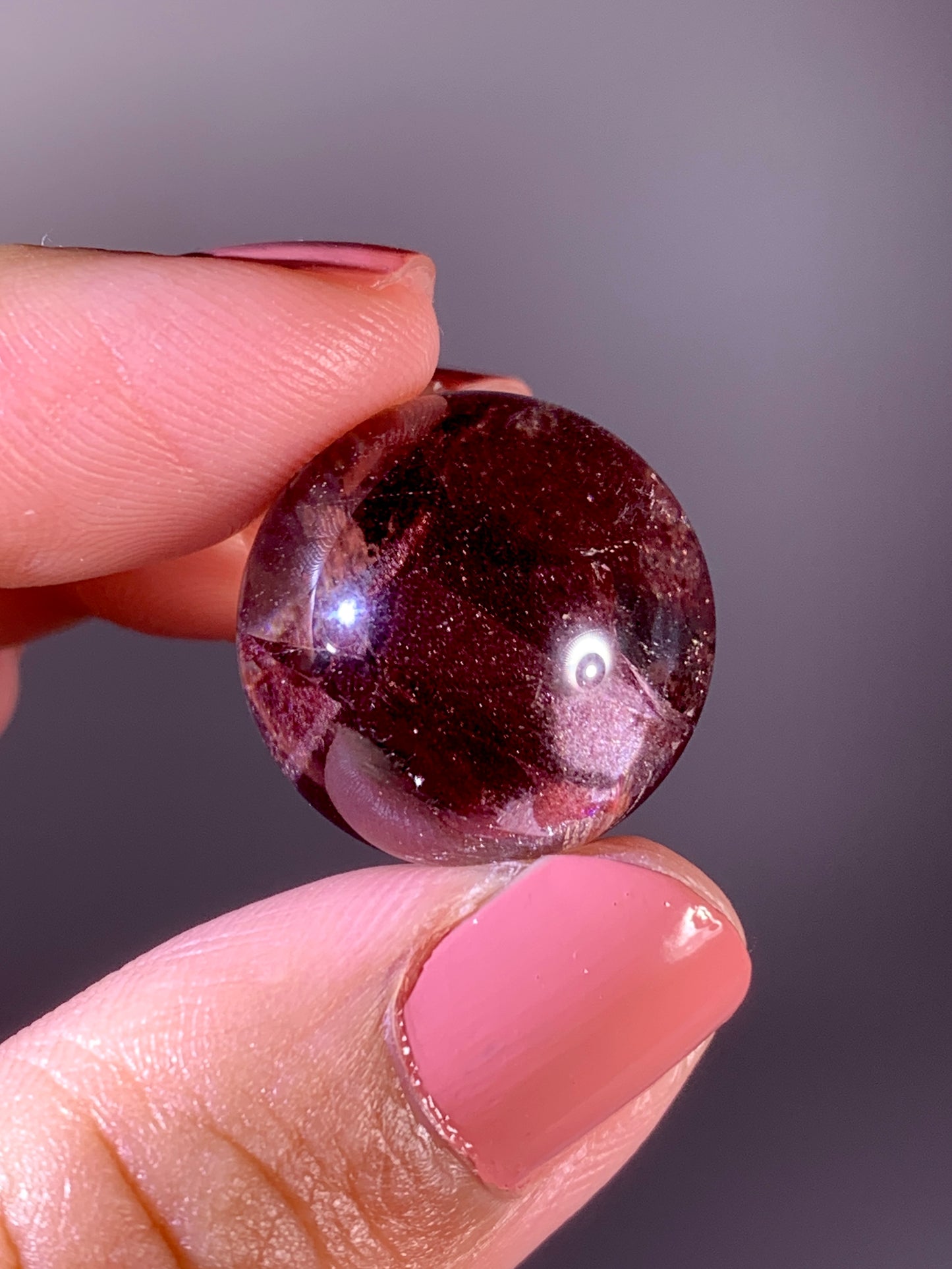 Collector’s Piece Rare Wine-Red Glittery Sand Hematite Phantom Quartz Sphere with Natural Rainbow from Madagascar