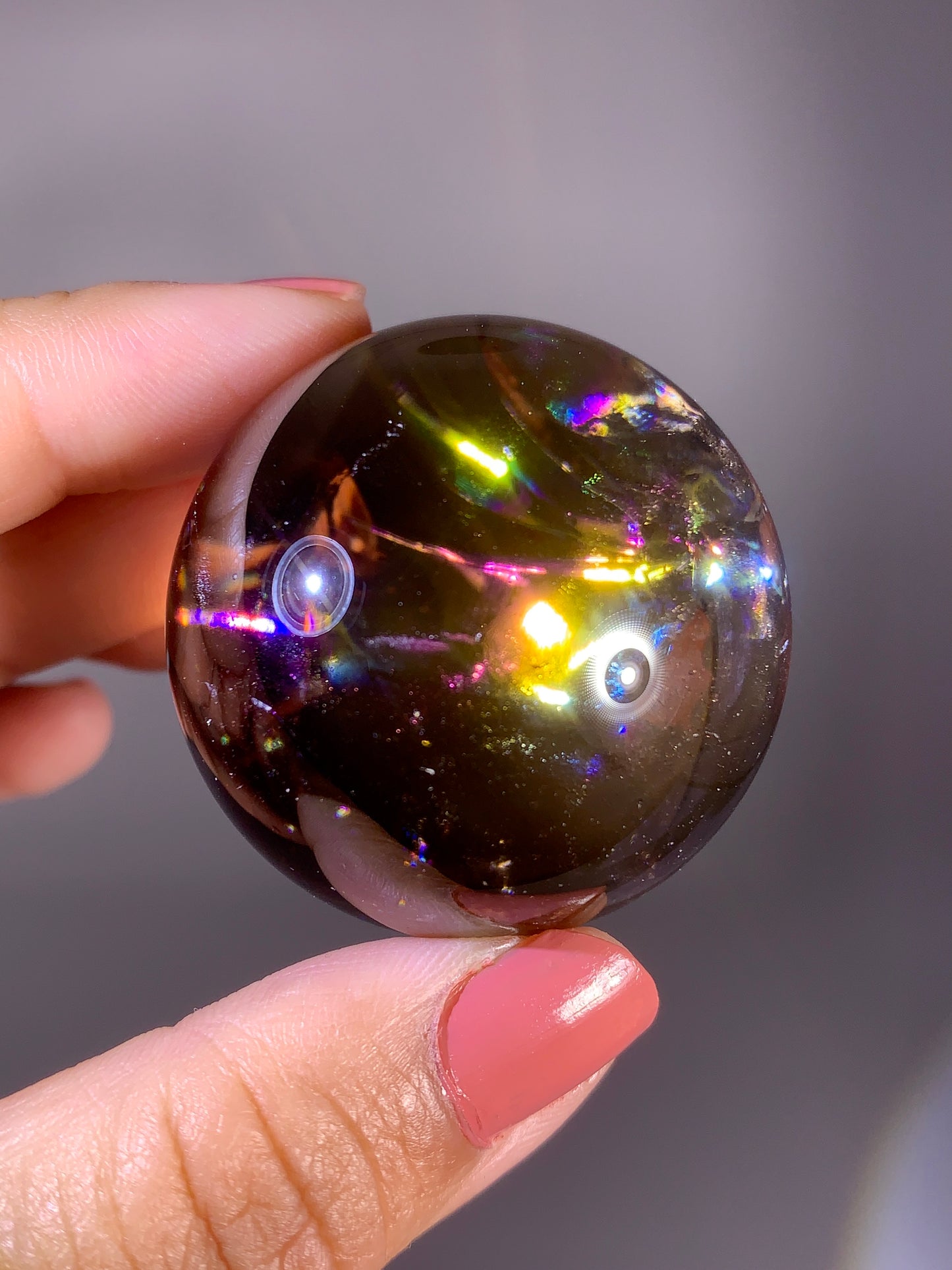 High-Quality Smoky Quartz Sphere with Natural Rainbow from Brazil