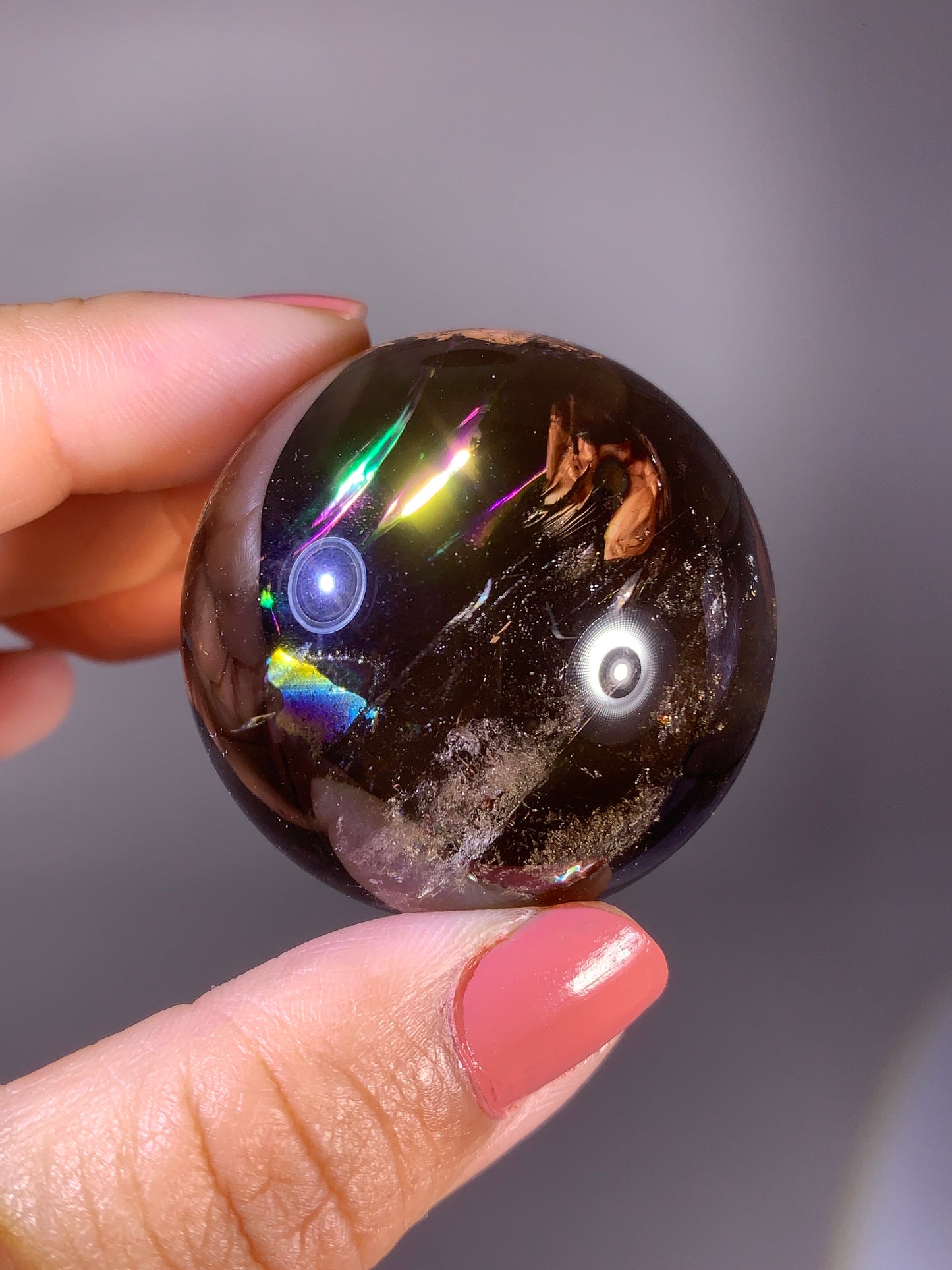 High-Quality Smoky Quartz Sphere with Natural Rainbow from Brazil