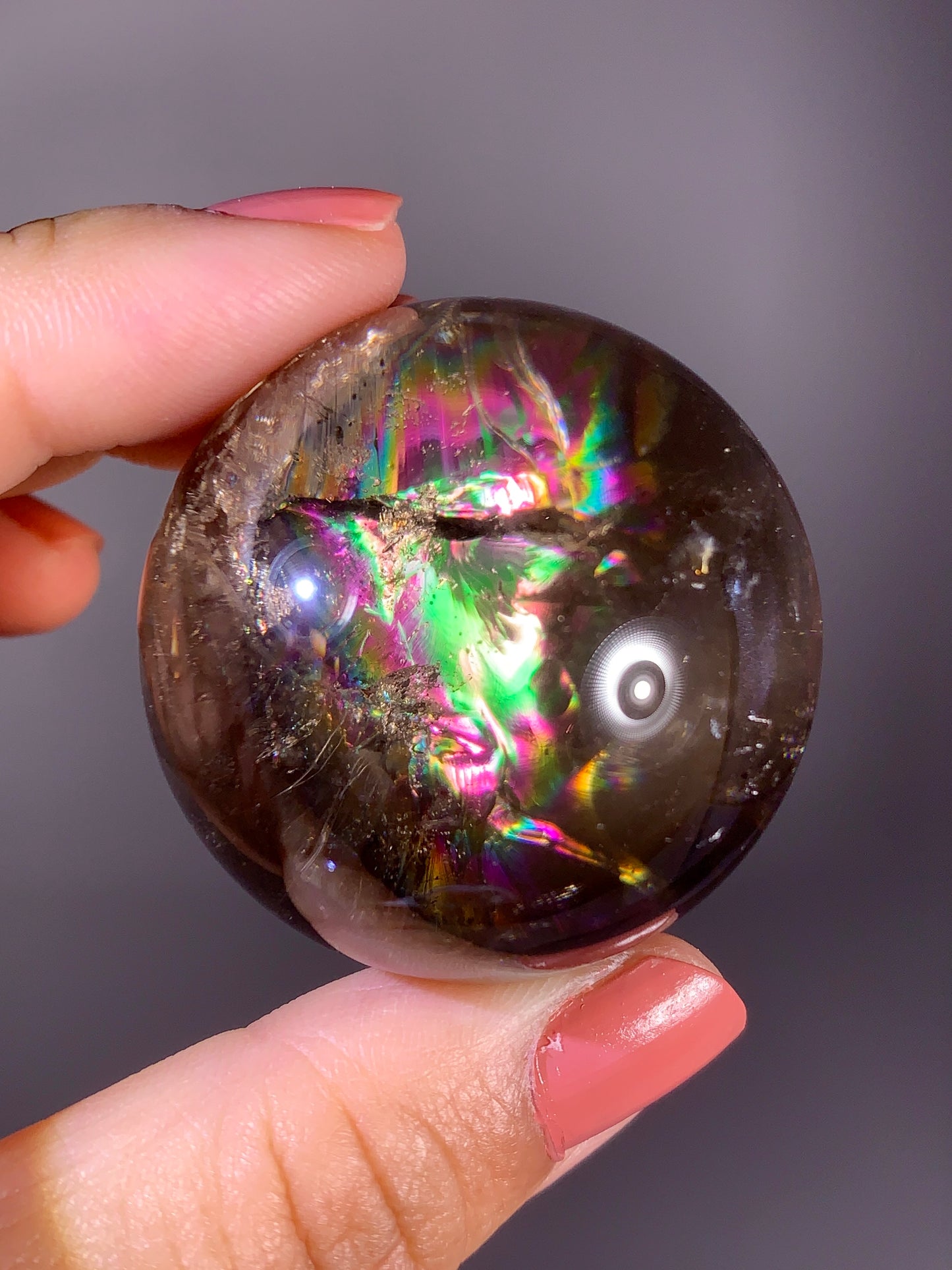 High-Quality Smoky Quartz Sphere with Natural Rainbow from Brazil