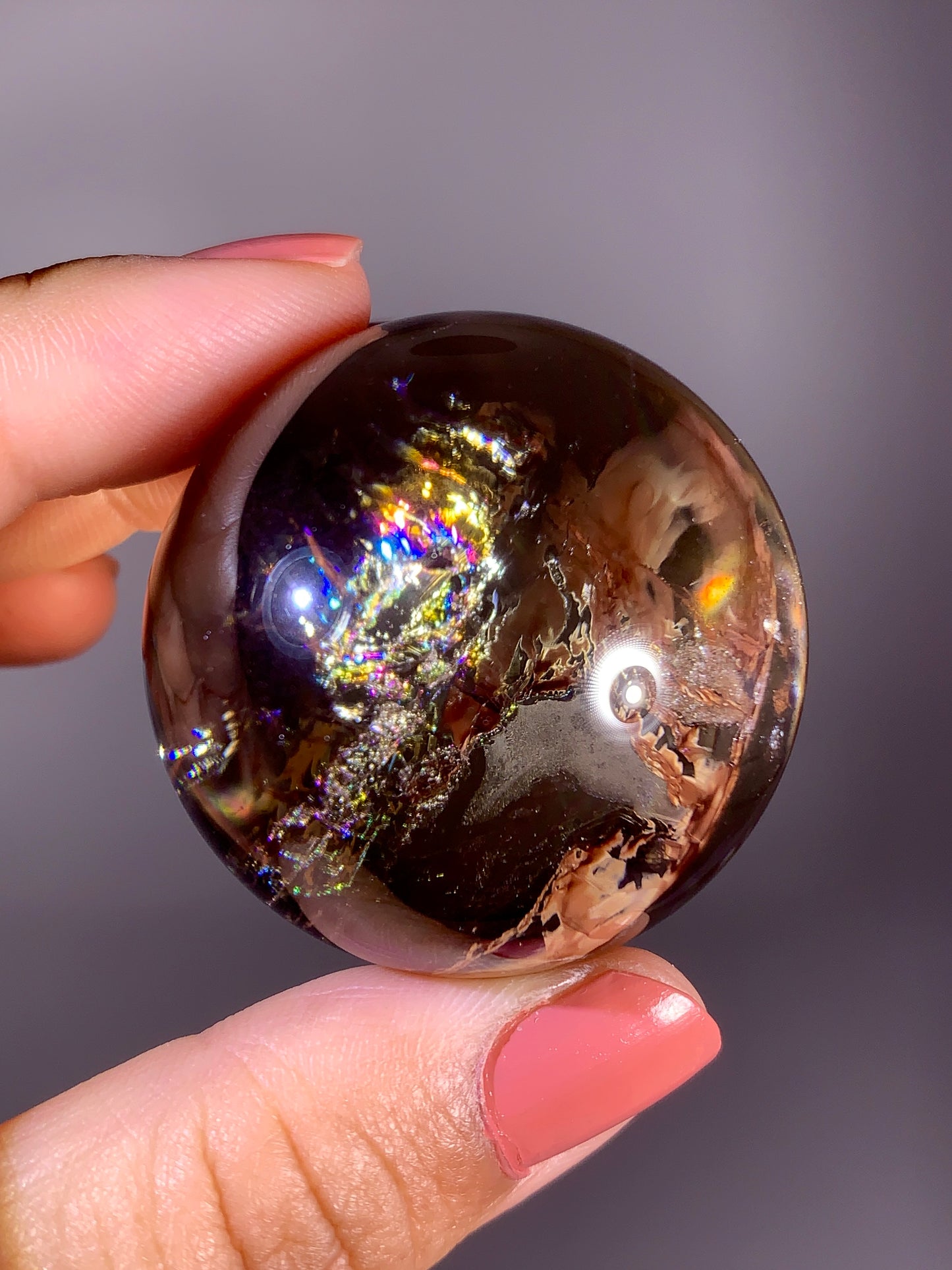 High-Quality Smoky Quartz Sphere with Natural Rainbow from Brazil