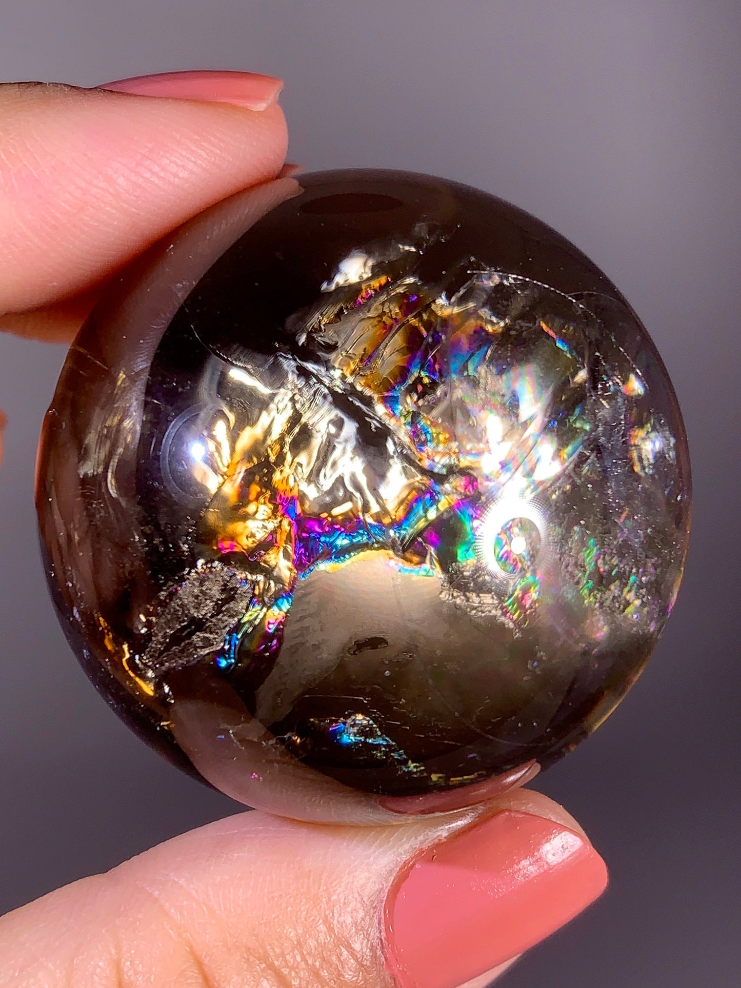 High-Quality Smoky Quartz Sphere with Natural Rainbow from Brazil