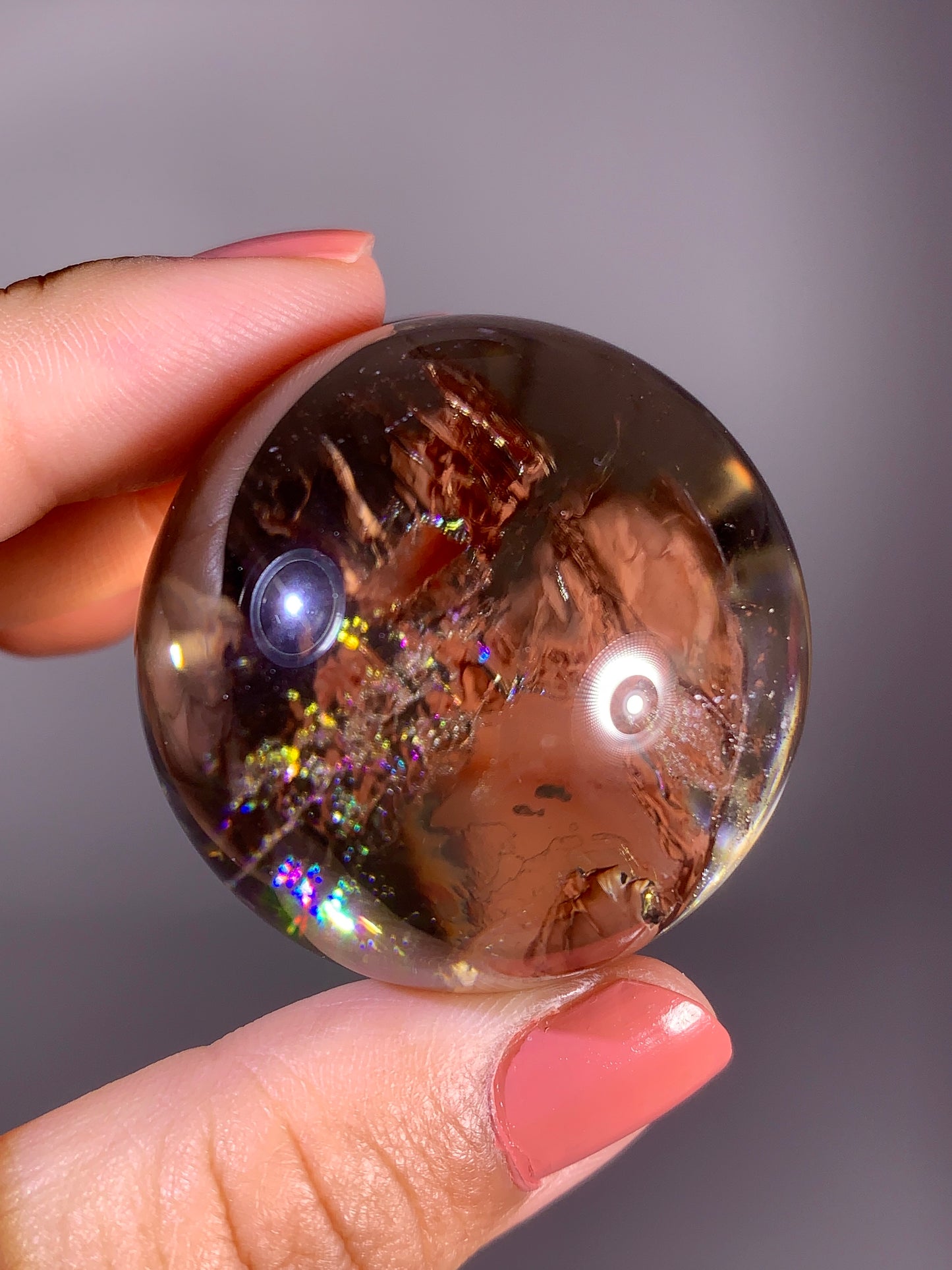High-Quality Smoky Quartz Sphere with Natural Rainbow from Brazil