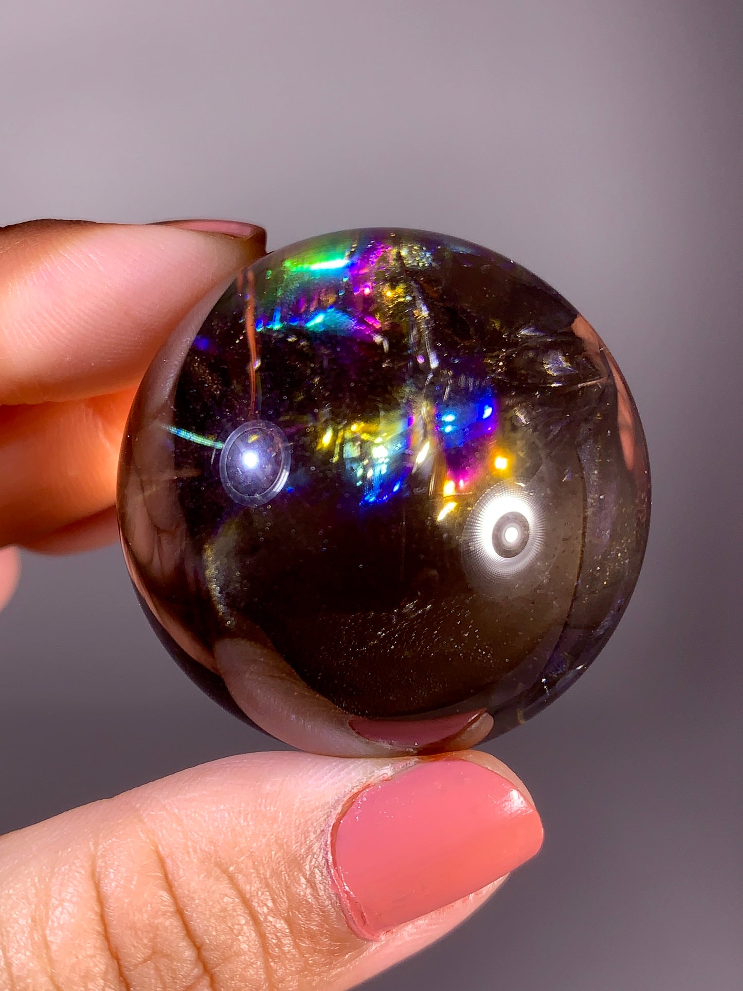 High-Quality Smoky Quartz Sphere with Natural Rainbow from Brazil