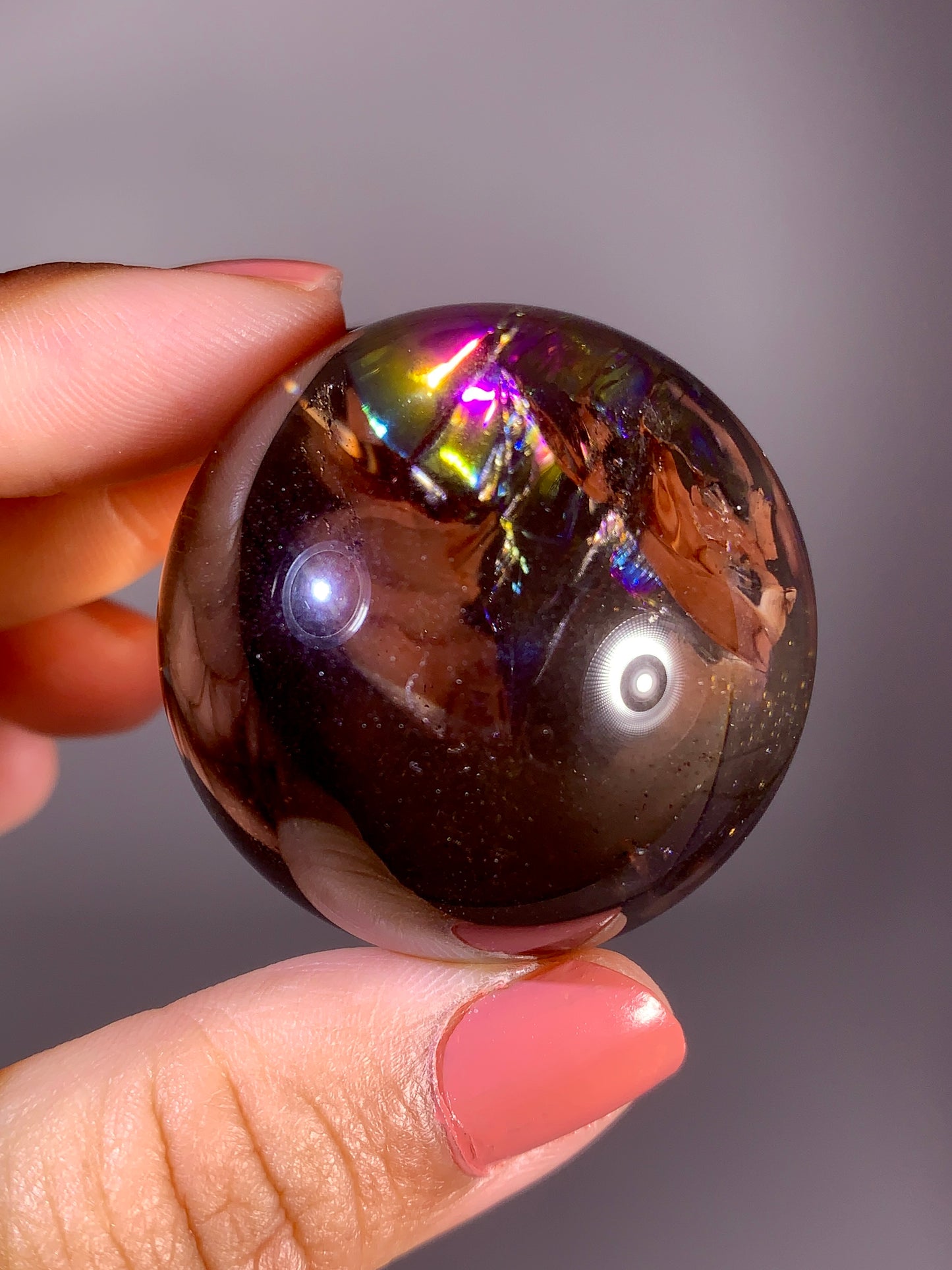 High-Quality Smoky Quartz Sphere with Natural Rainbow from Brazil