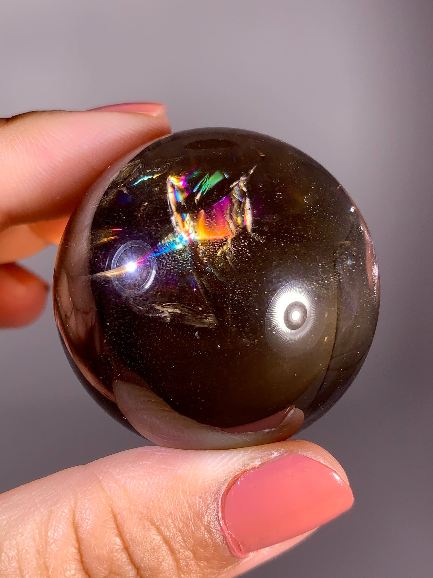 High-Quality Smoky Quartz Sphere with Natural Rainbow from Brazil