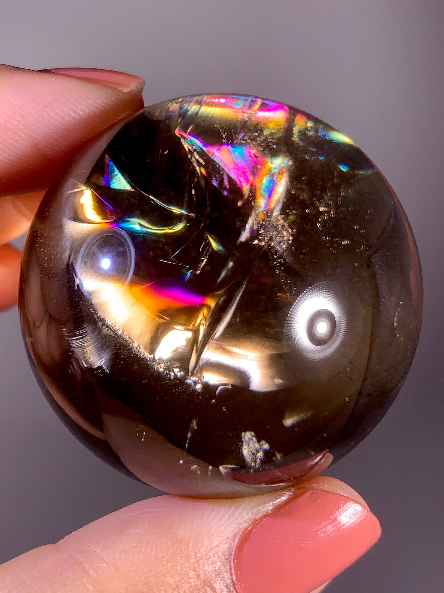 High-Quality Smoky Quartz Sphere with Natural Rainbow from Brazil