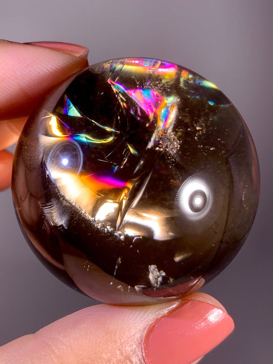 High-Quality Smoky Quartz Sphere with Natural Rainbow from Brazil