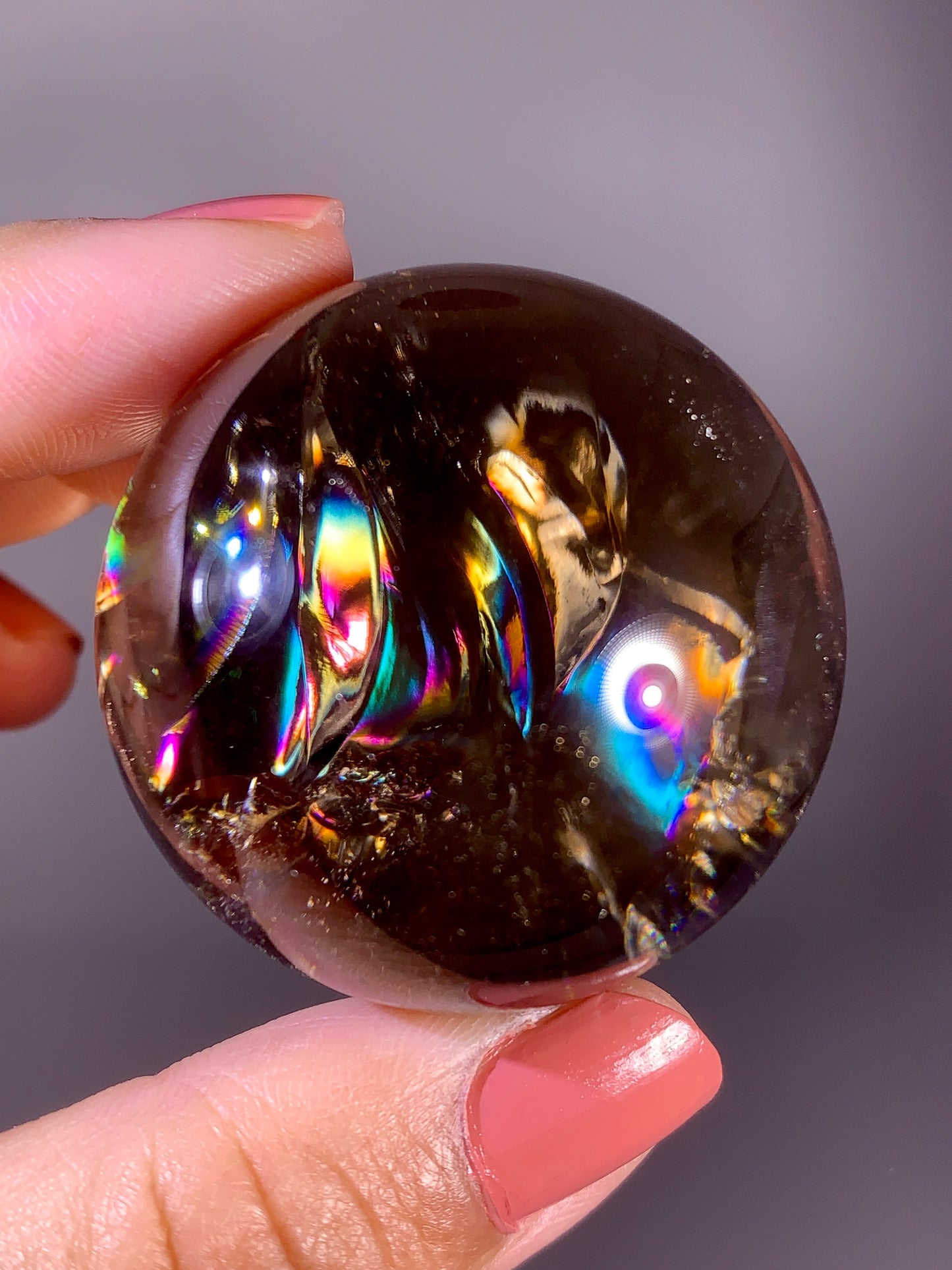 High-Quality Smoky Quartz Sphere with Natural Rainbow from Brazil
